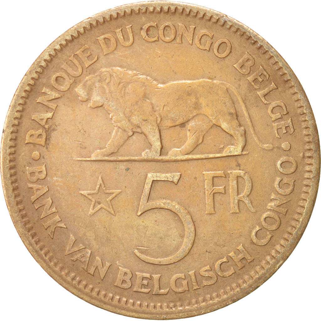 Belgian Congo, 5 Francs, 1937, EF(40-45), Nickel-Bronze, KM:24