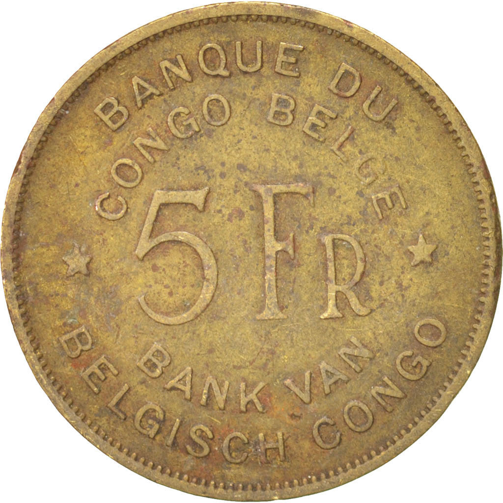 Belgian Congo, 5 Francs, 1947, VF(30-35), Brass, KM:29