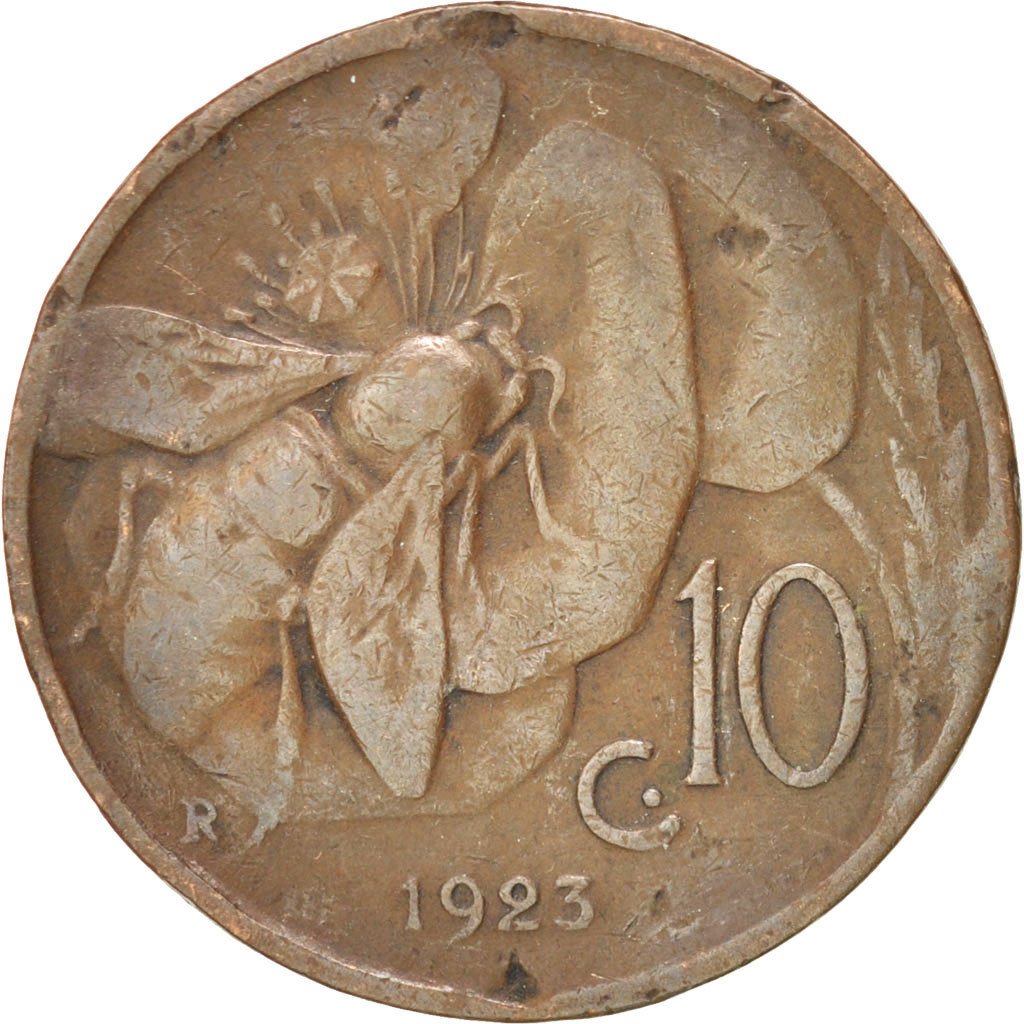 Italy, Vittorio Emanuele III, 10 Centesimi, 1923, Rome, EF(40-45), Bronze