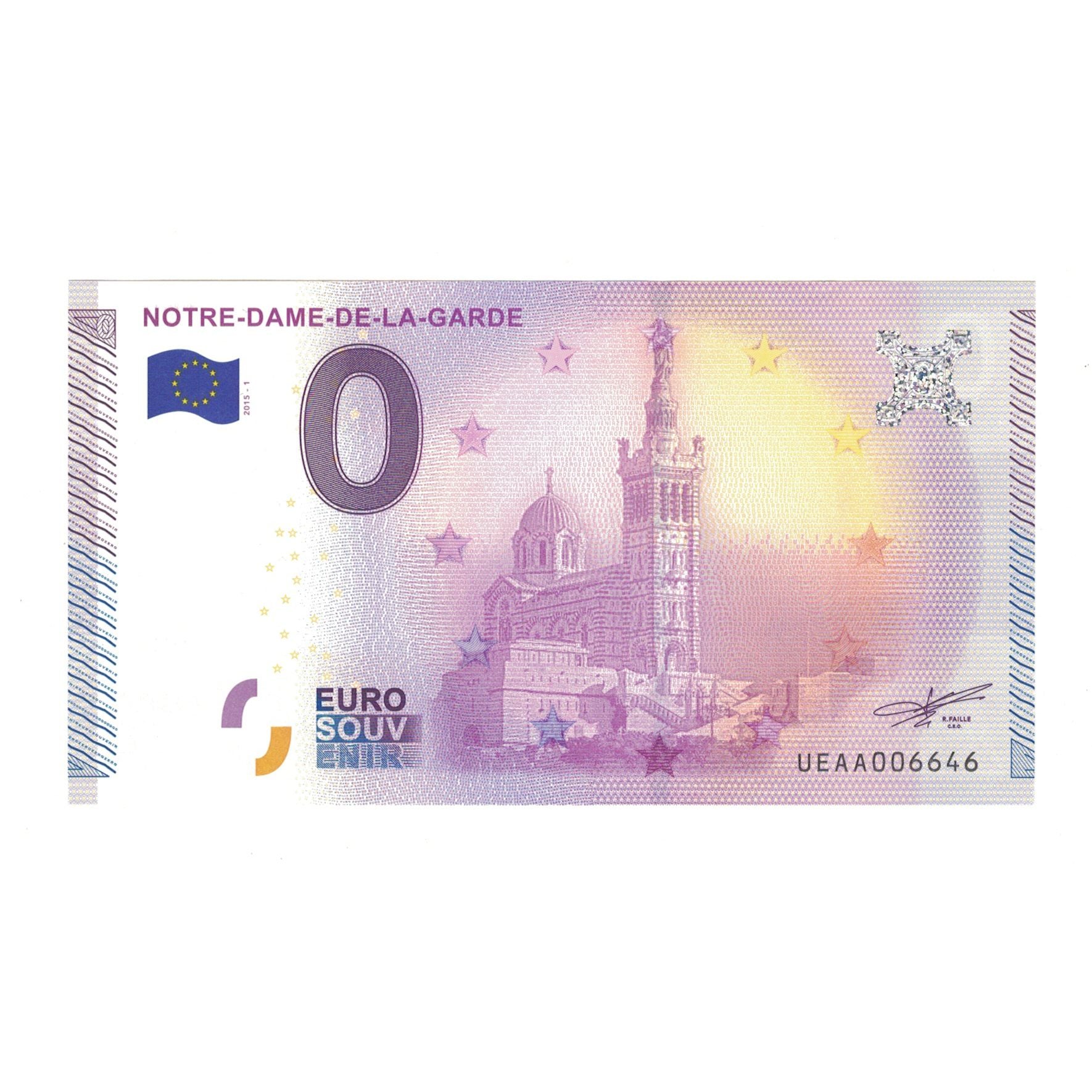 França, Tourist Banknote - 0 Euro, 2015, UEAA006646, NOTRE DAME DE LA GARDE
