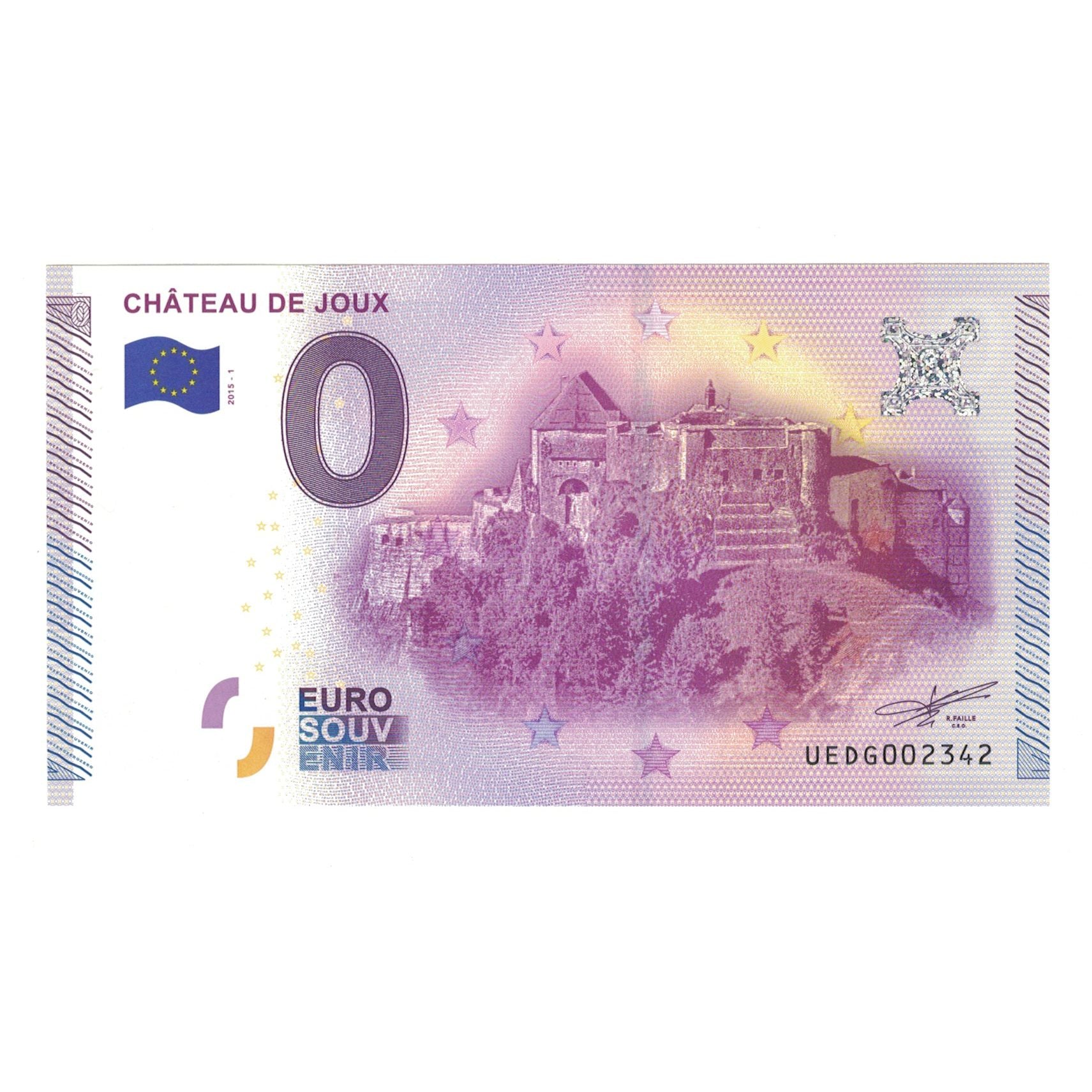 Frankrijk, Tourist Banknote - 0 Euro, 2015, UEDG002342, CHATEAU DE JOUX, NIEUW