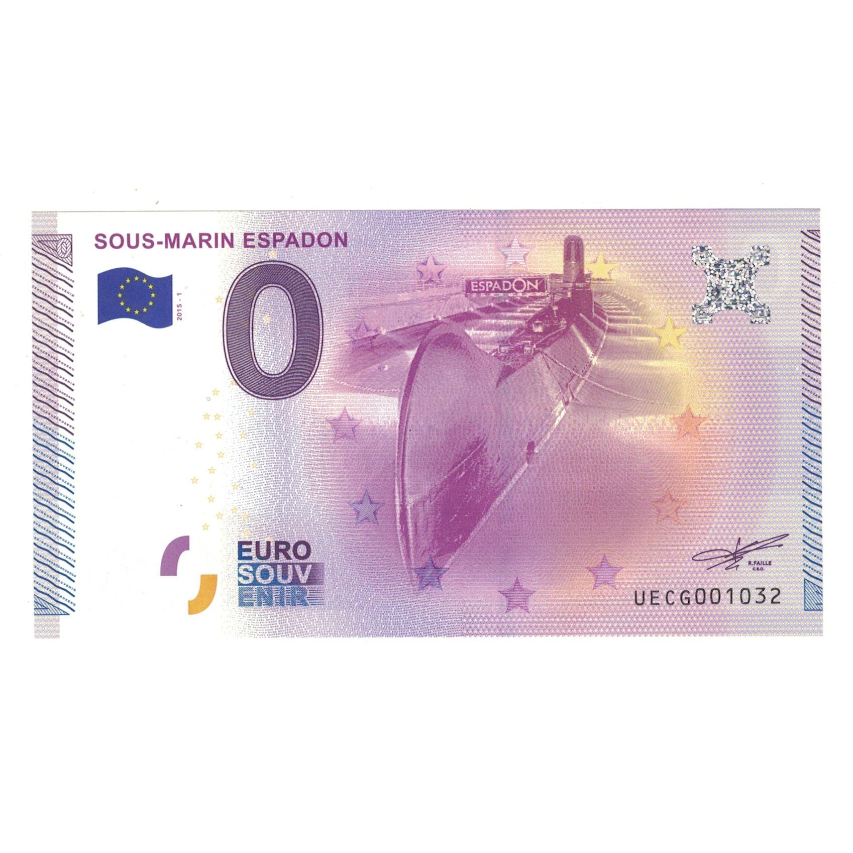 Frankrijk, Tourist Banknote - 0 Euro, 2015, UECG001032, SOUS MARIN ESPADON