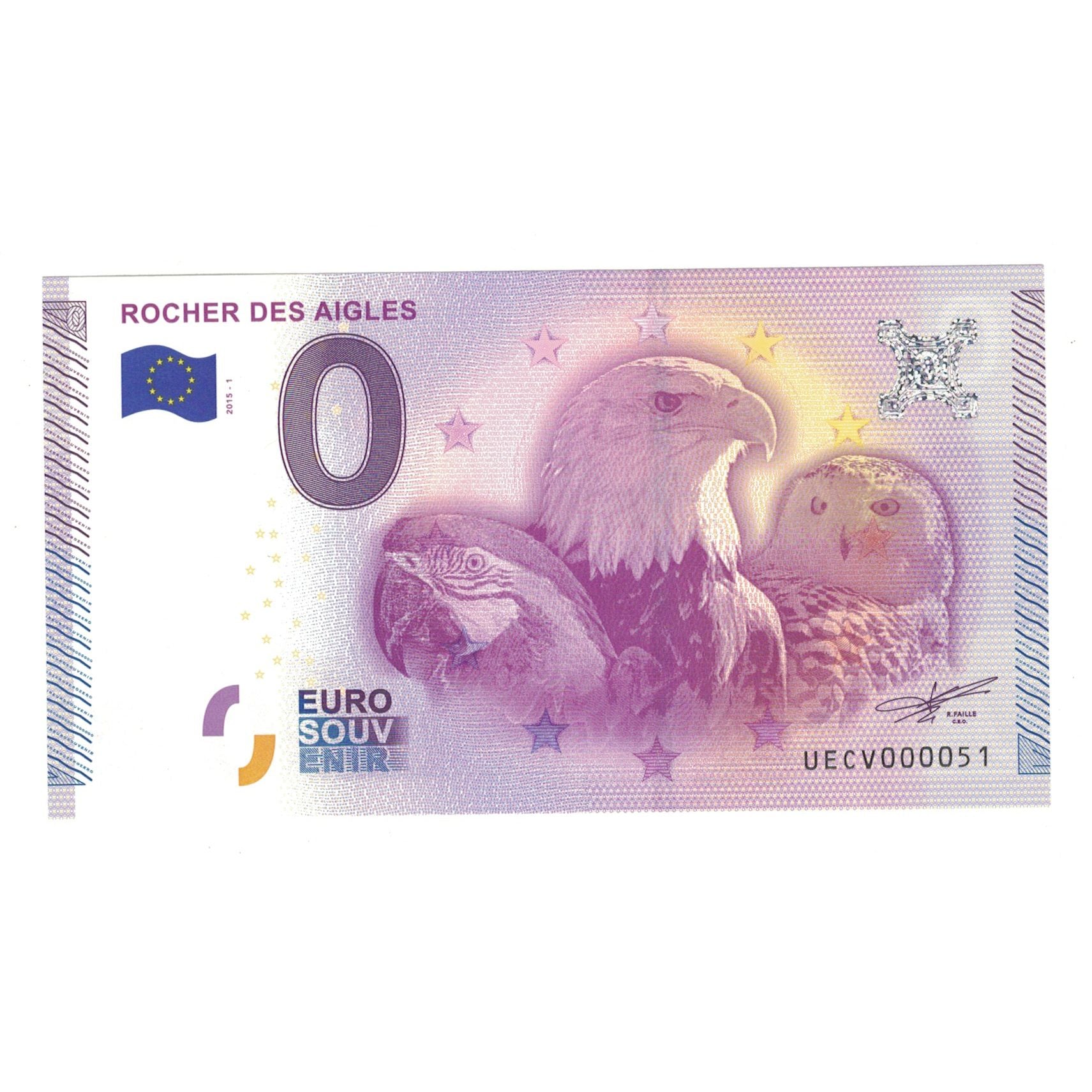 França, Tourist Banknote - 0 Euro, 2015, UECV000051, ROCHER DES AIGLES