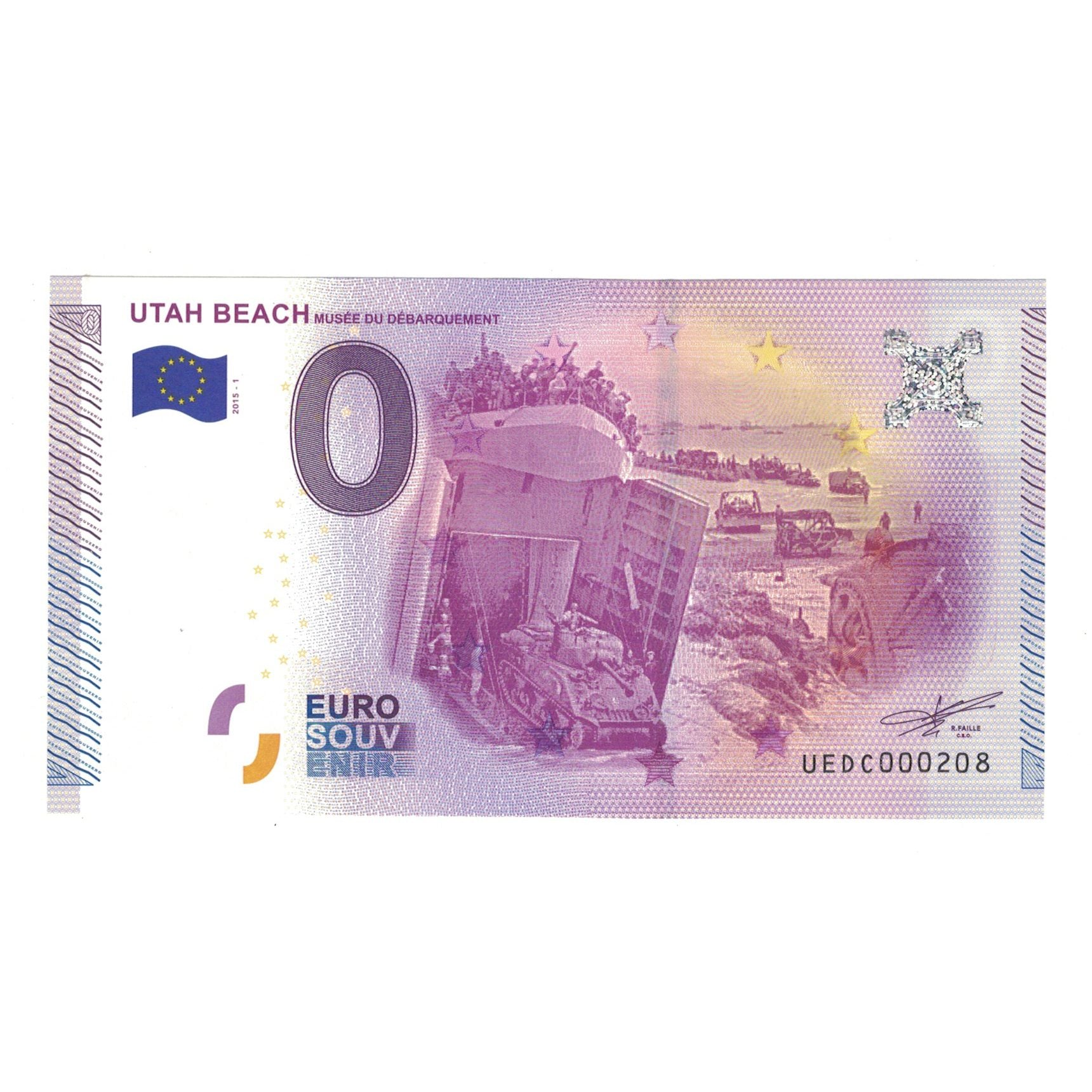France, Tourist Banknote - 0 Euro, 2015, UEDC000208, UTAH BEACH MUSEE DU