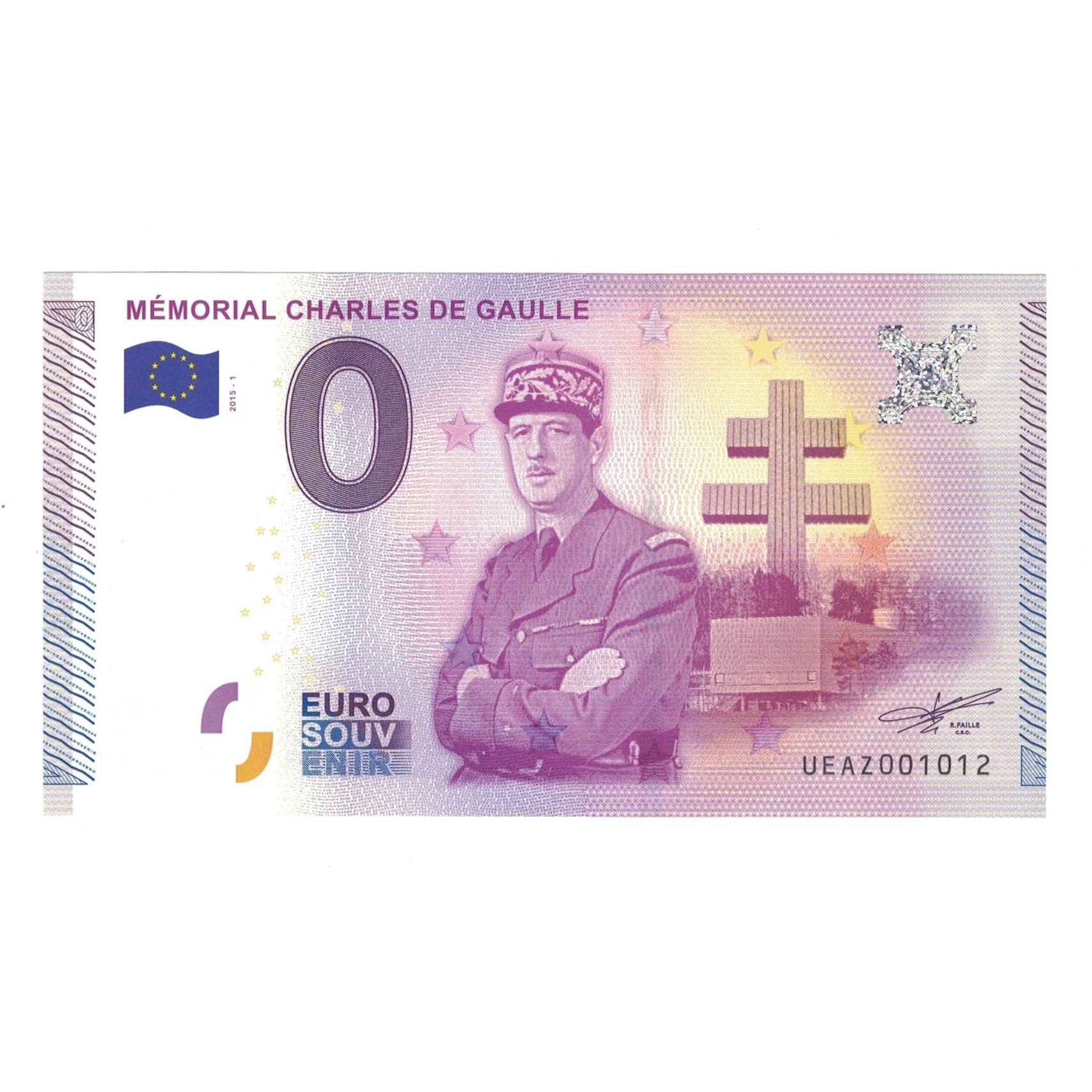 Frankreich, Tourist Banknote - 0 Euro, 2015, UEAZ001012, MEMORIAL CHARLES DE