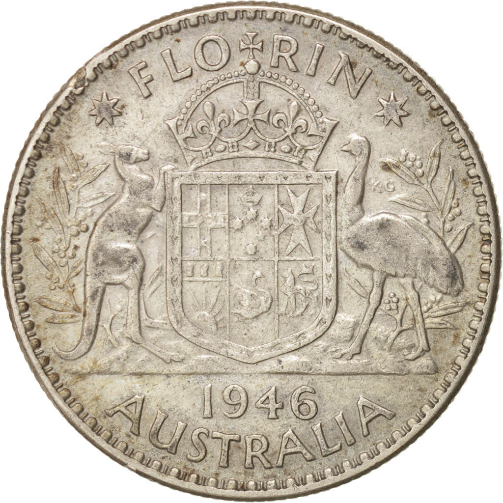 Australia, George VI, Florin, 1946, Melbourne, EF(40-45), Silver, KM:40a, 28.6