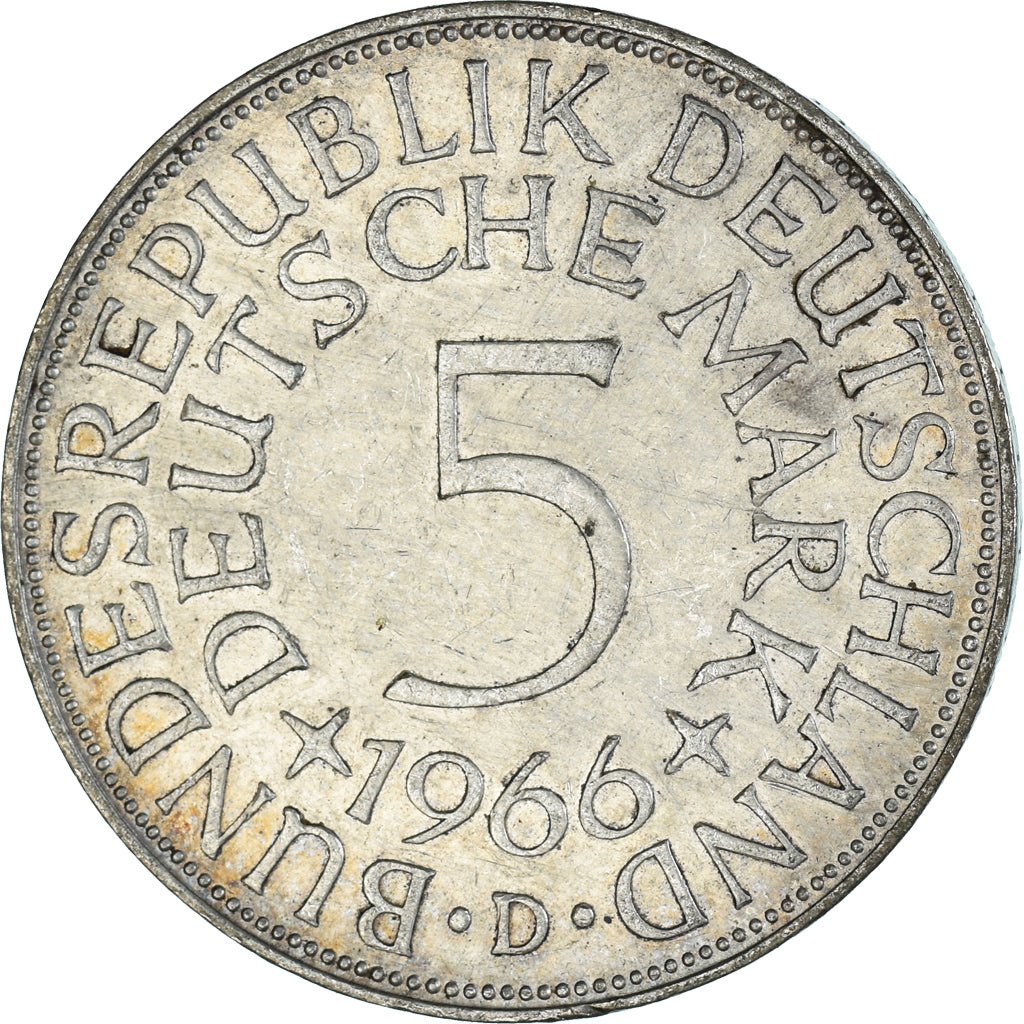 Moeda, ALEMANHA - REPÚBLICA FEDERAL, 5 Mark, 1966
