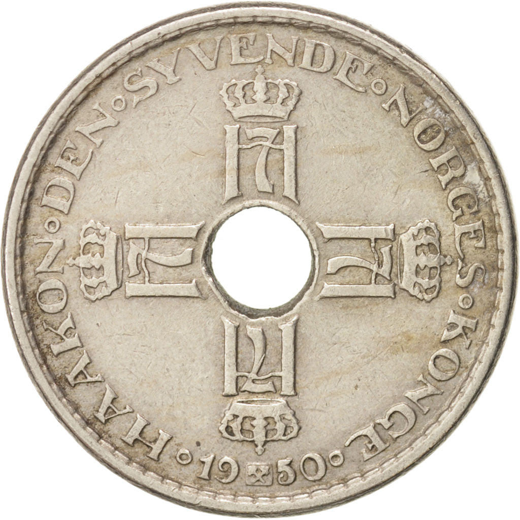 Norway, Haakon VII, Krone, 1950, EF(40-45), Copper-nickel, KM:385, 25