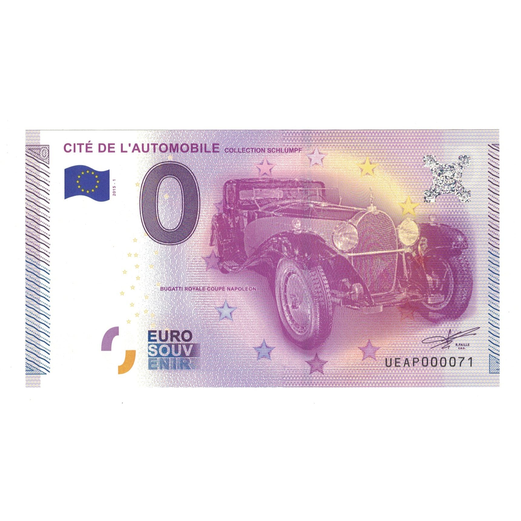 France, Tourist Banknote - 0 Euro, 2015, UEAP000071, CITE DE L AUTOMOBILE