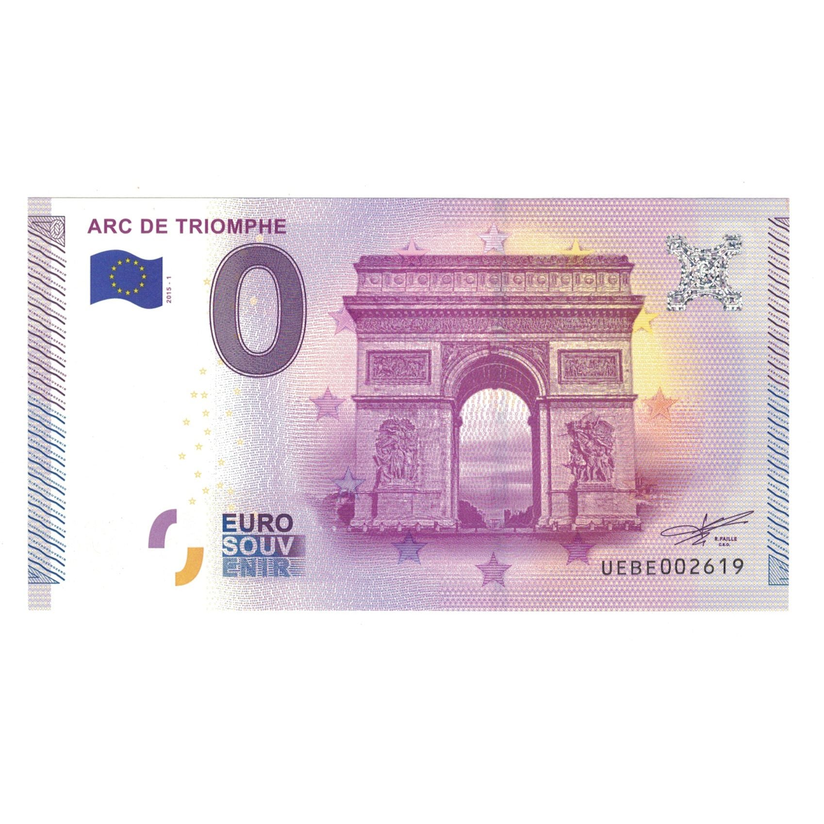França, Tourist Banknote - 0 Euro, 2015, UEBE002619, Arc de Triomphe