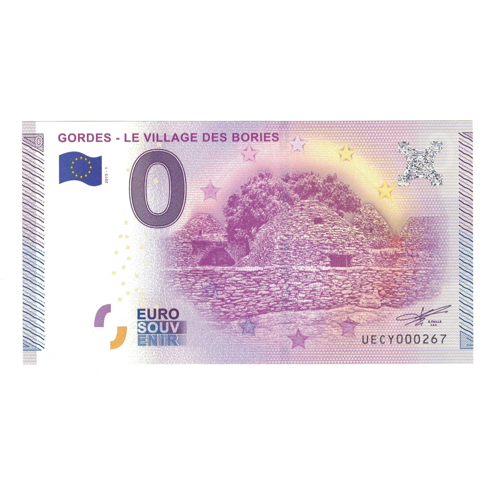 Francia, Tourist Banknote - 0 Euro, 2015, UECY000267, GORDES LE VILLAGE DE
