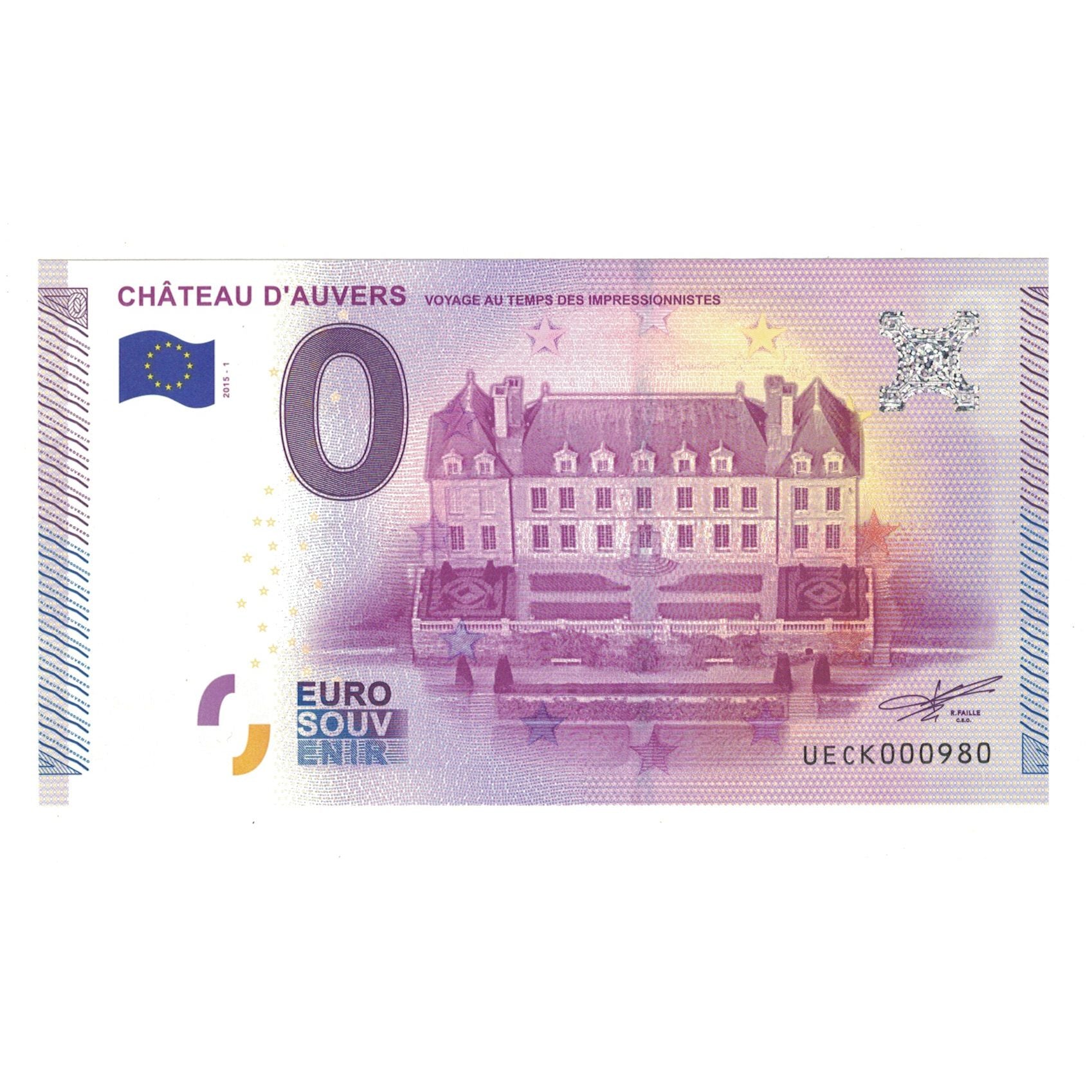 France, Tourist Banknote - 0 Euro, 2015, UECK000980, CHATEAU D'AUVERS VOYAGE AU