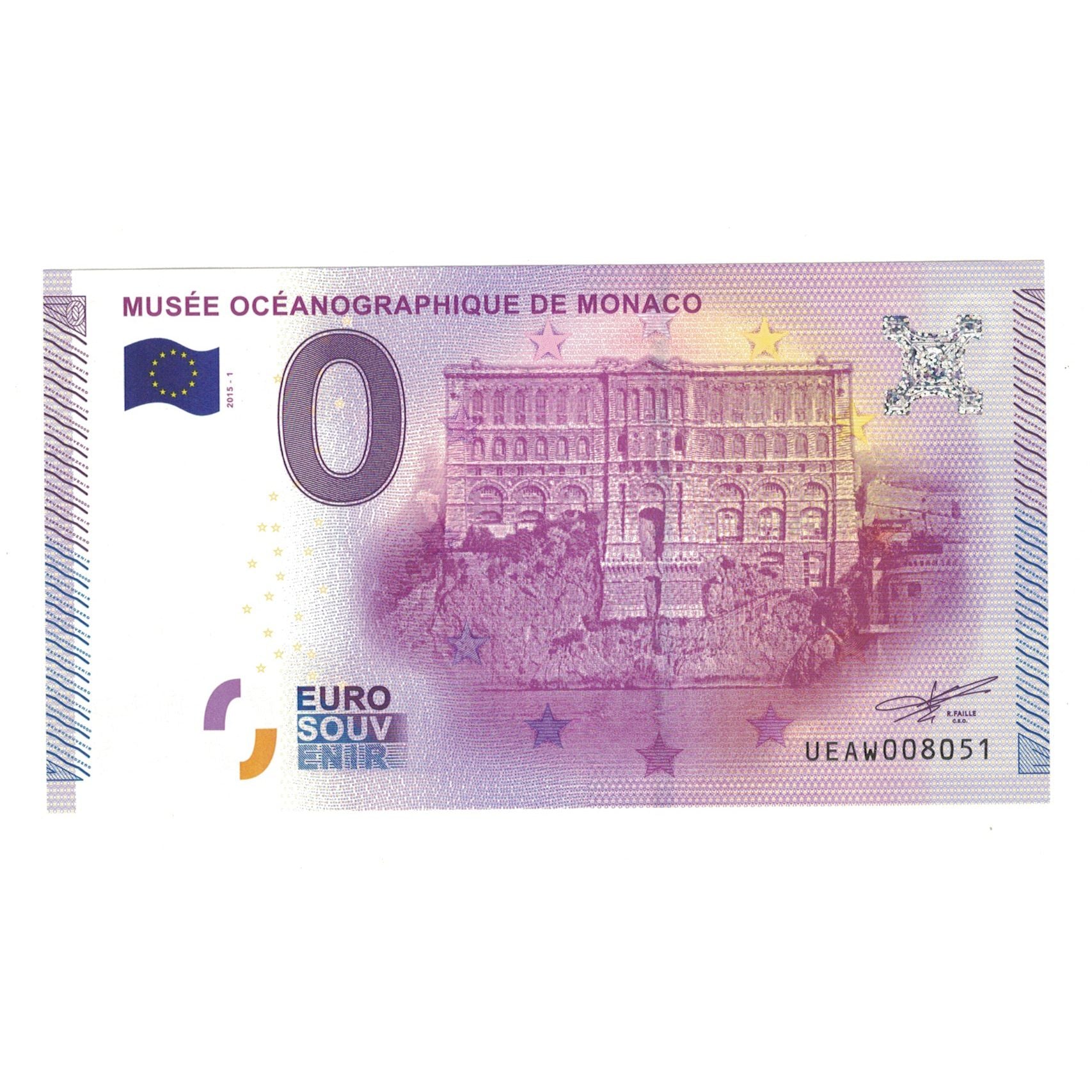 France, Tourist Banknote - 0 Euro, 2015, UEAW008051, MUSEE OCEANOGRAPHIQUE DE