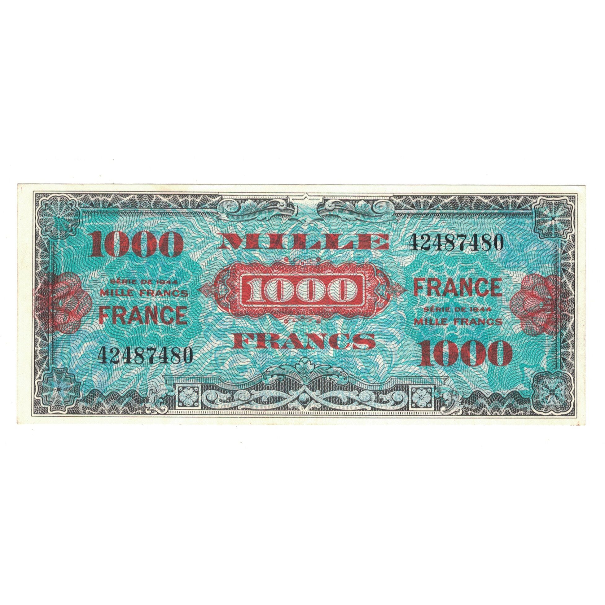 Francja, 1000 Francs, 1945 Verso France, 1945, 42487480, AU(50-53), Fayette:VF