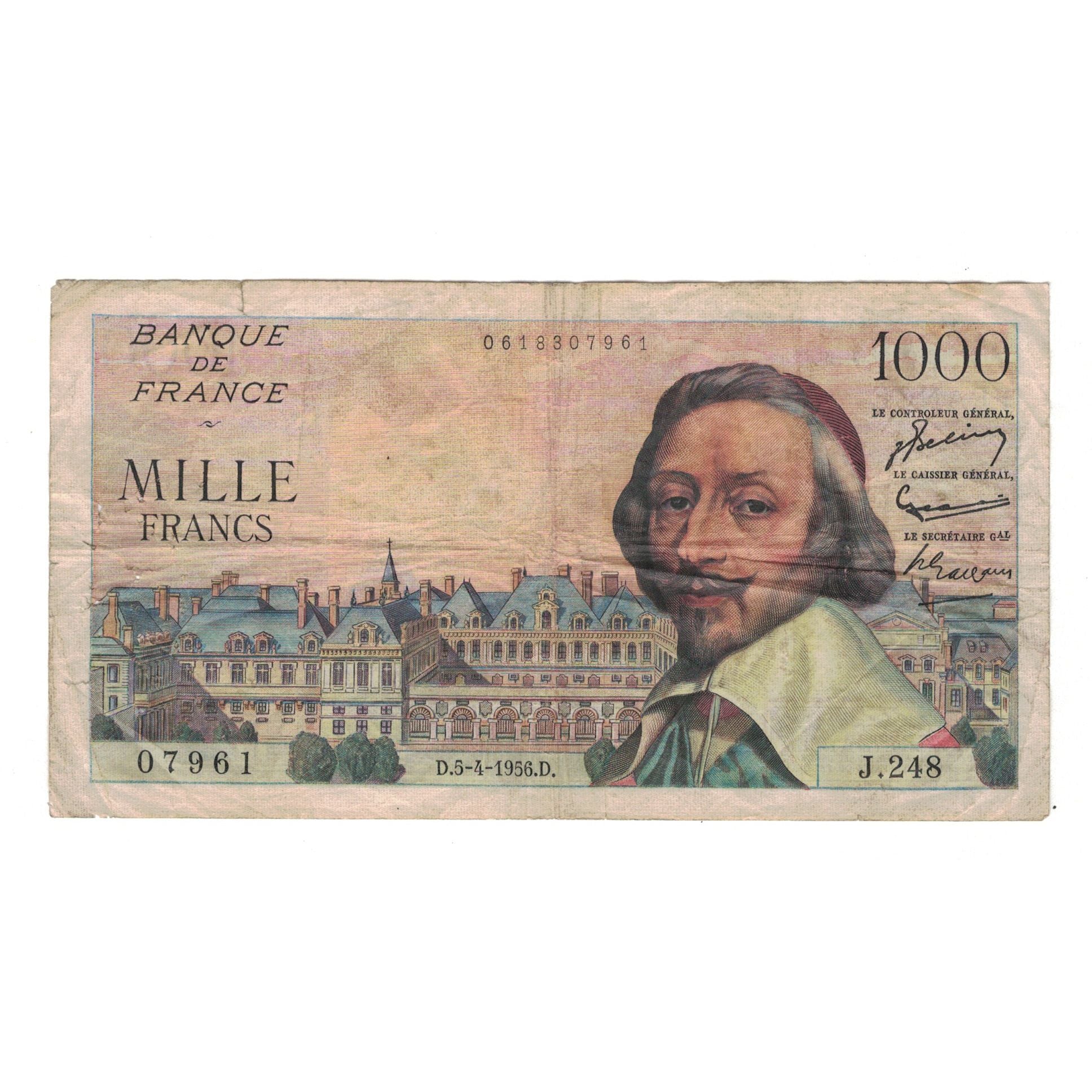 Frankreich, 1000 Francs, Richelieu, 1956, J.248, S+, Fayette:42.20, KM:134a