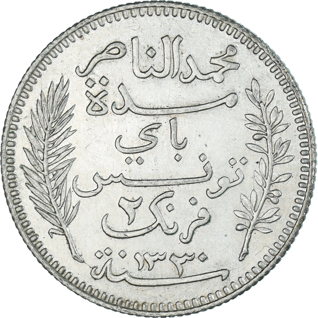 Munten, Tunisië, 2 Francs, 1912