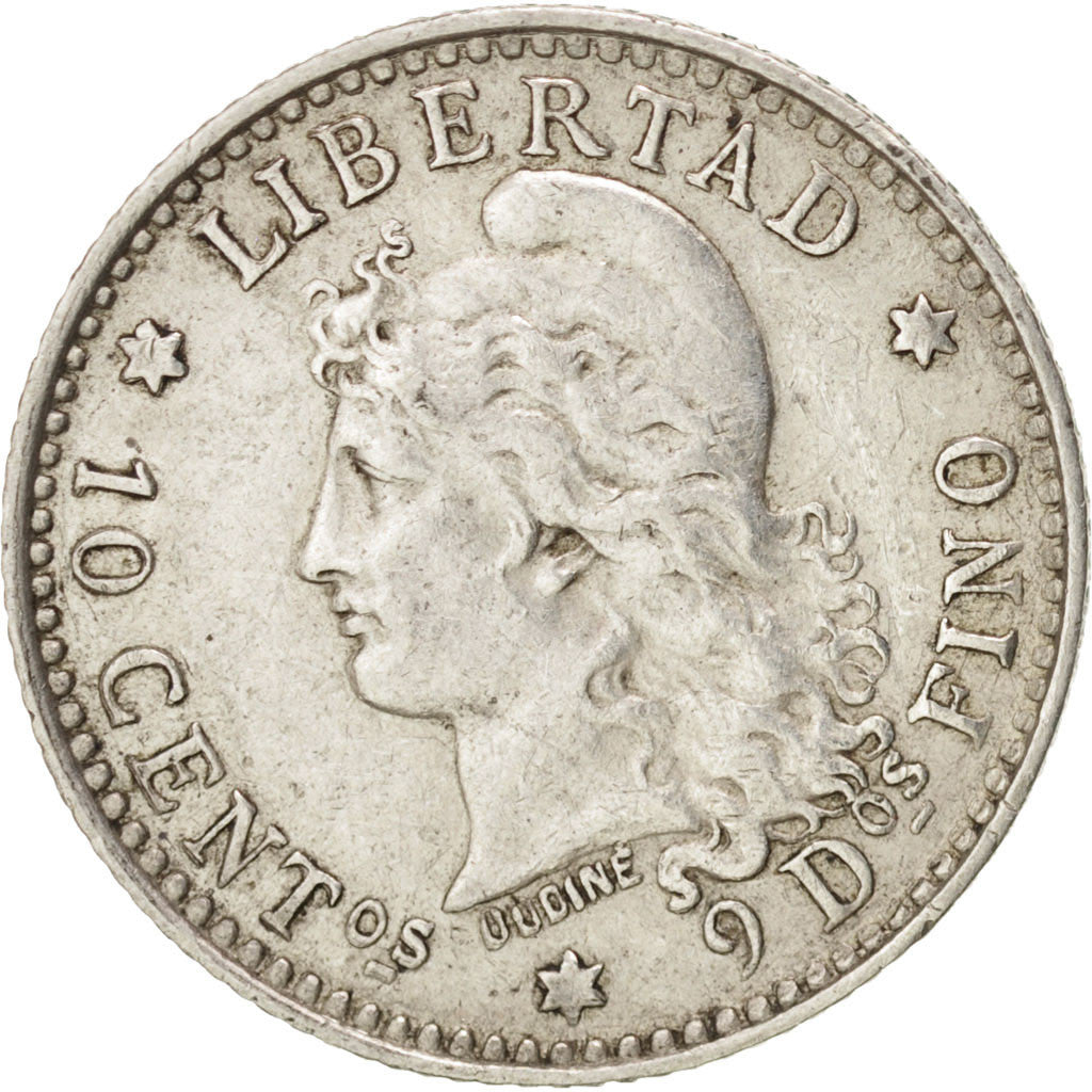 Argentina, 10 Centavos, 1882, AU(55-58), Silver, KM:26