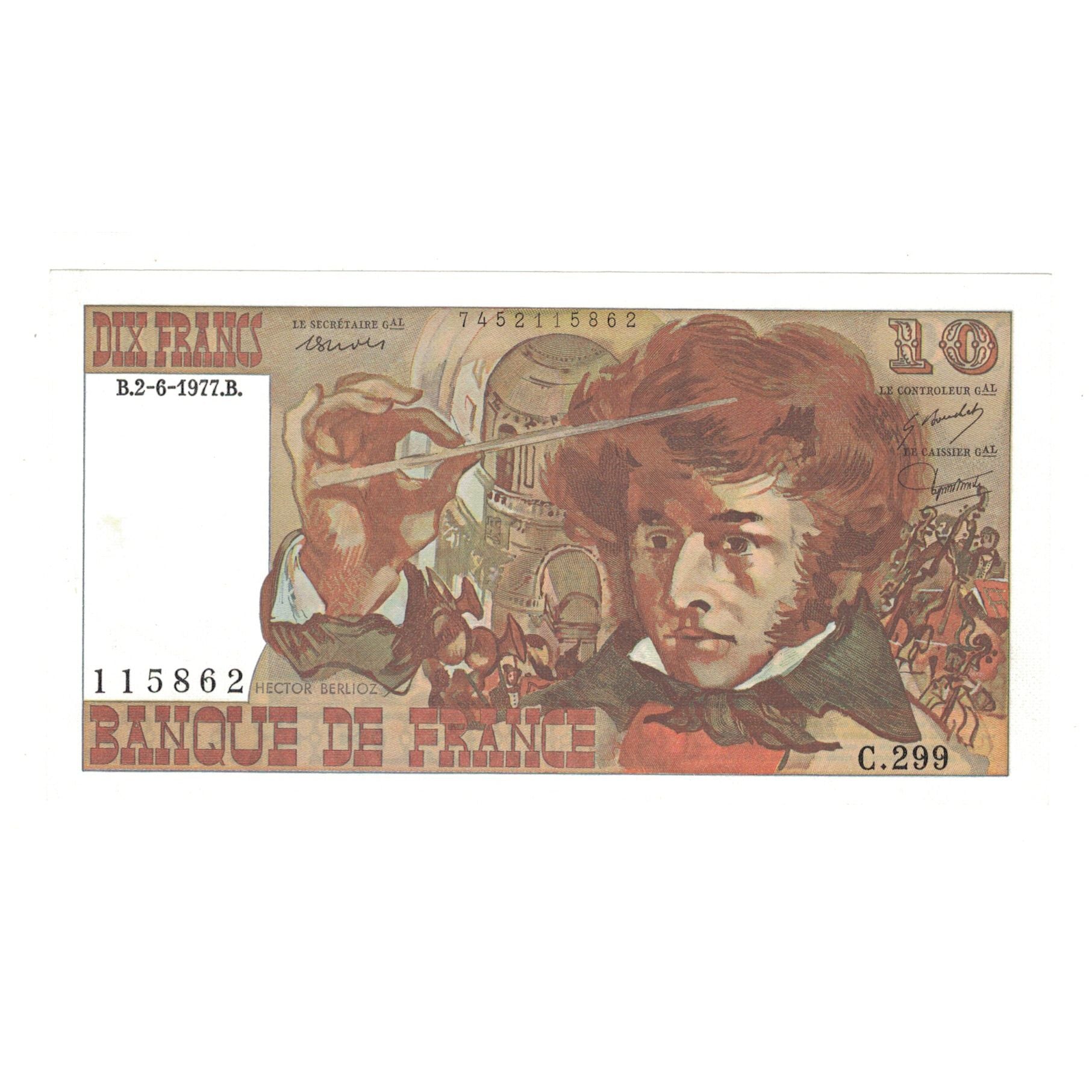 France, 10 Francs, Berlioz, 1977, C.299, SUP, Fayette:63.22, KM:150c
