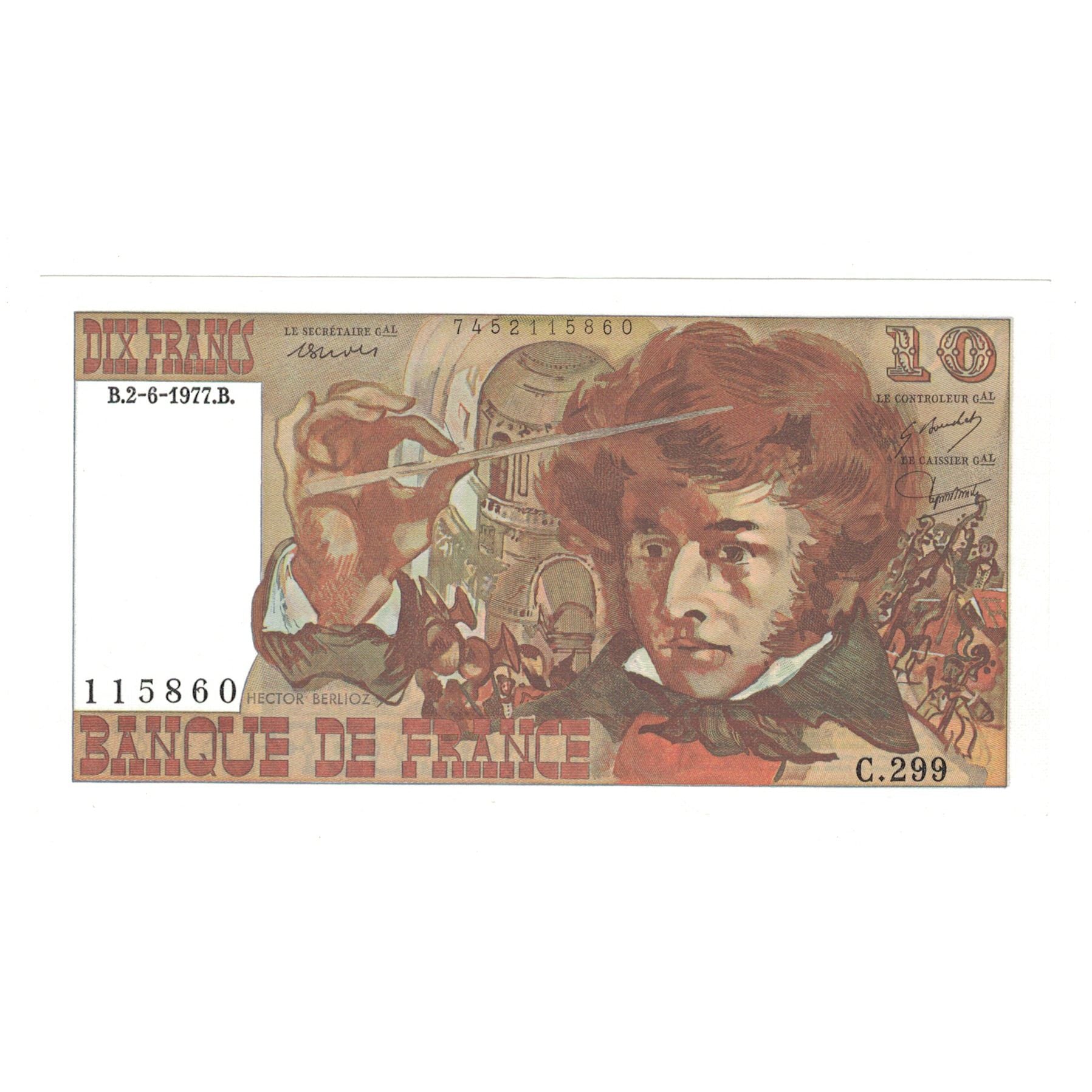 Francja, 10 Francs, Berlioz, 1977, C.299, AU(55-58), Fayette:63.22, KM:150c