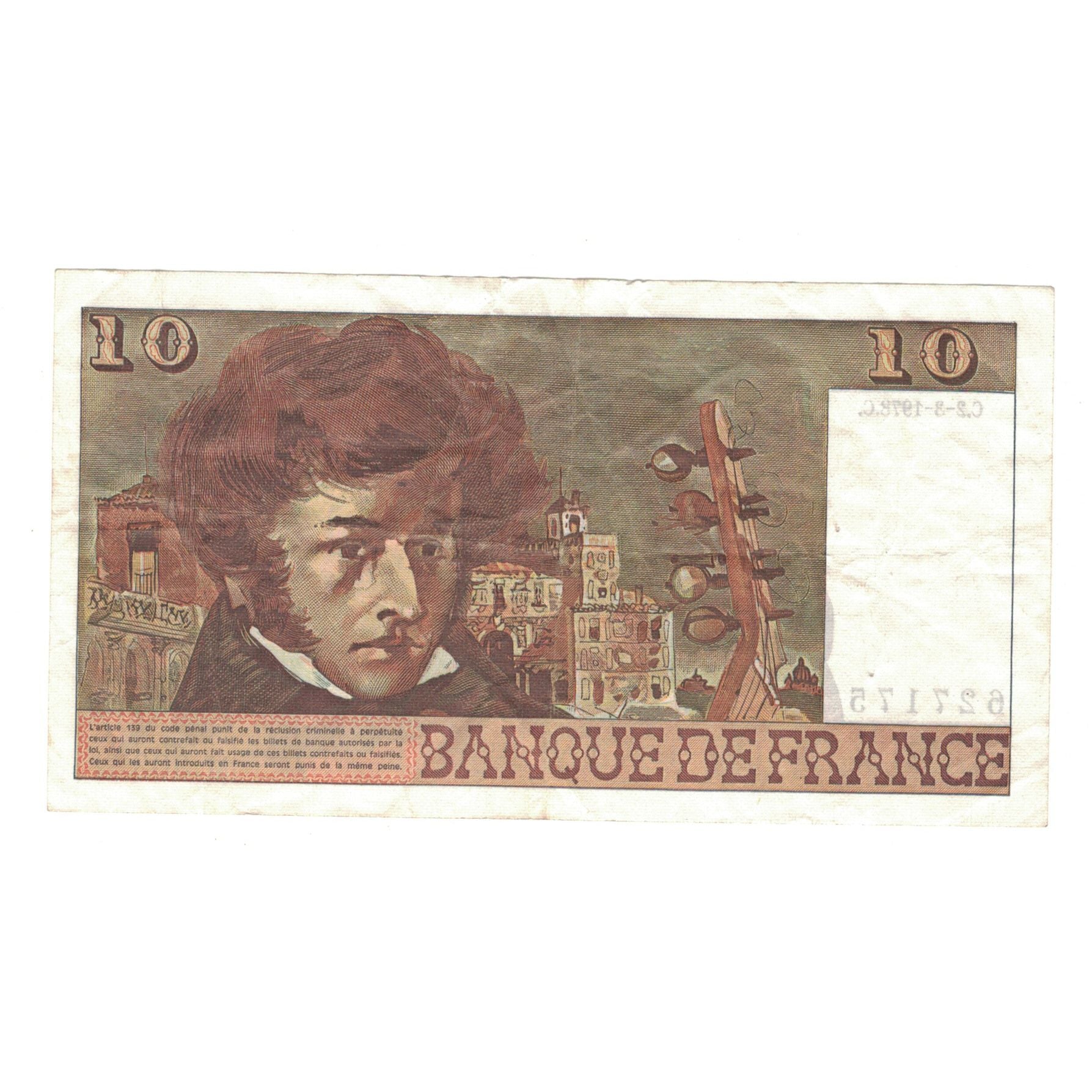 France, 10 Francs, Berlioz, 1977, M.303, EF(40-45), Fayette:63.23, KM:150c