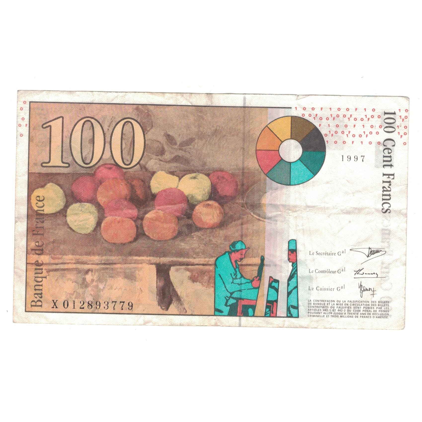 France, 100 Francs, Cézanne, 1997, X012893779, EF(40-45), Fayette:74.01