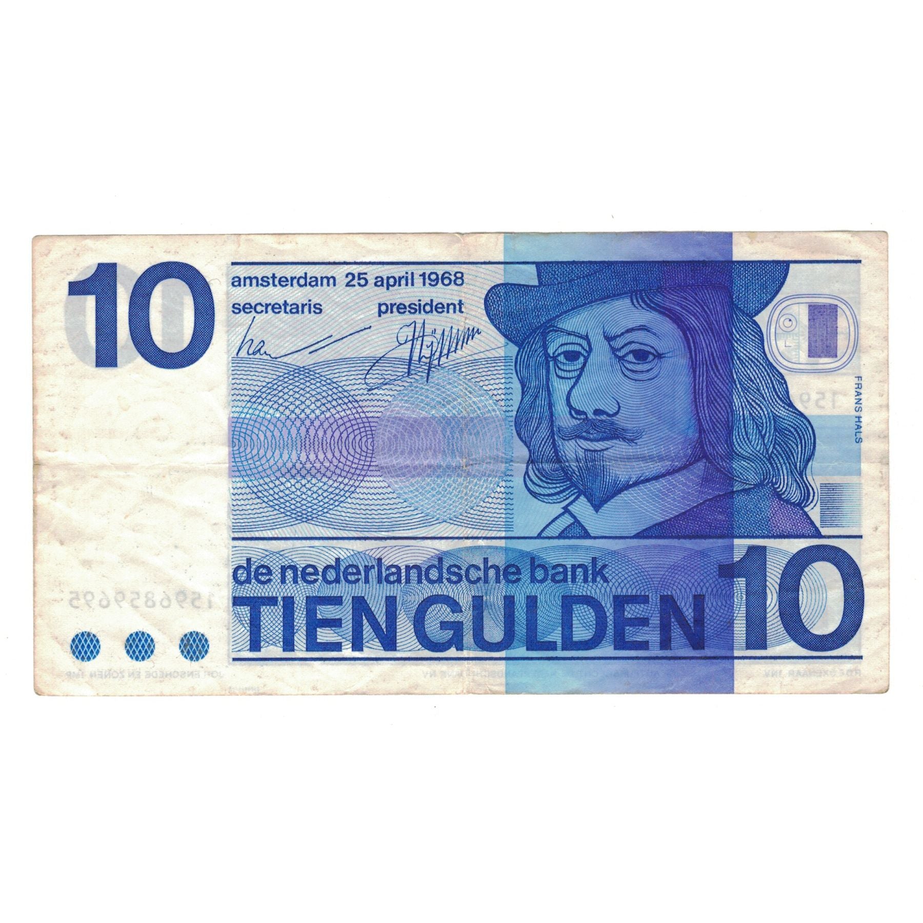 Biljet, Nederland, 10 Gulden, 1968, 1968-04-25, KM:91b, TB+
