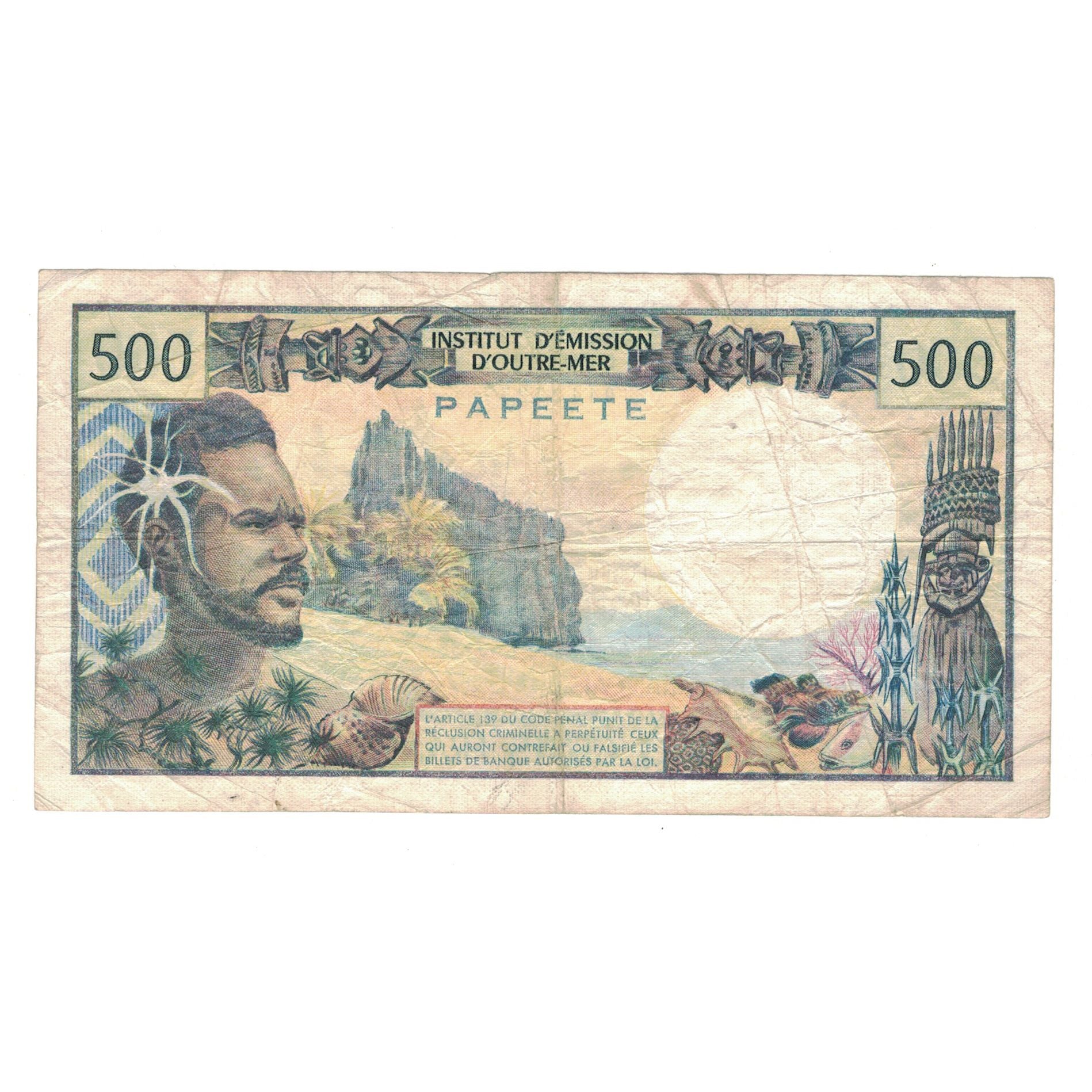 Banconote, Tahiti, 500 Francs, KM:25b1, MB+