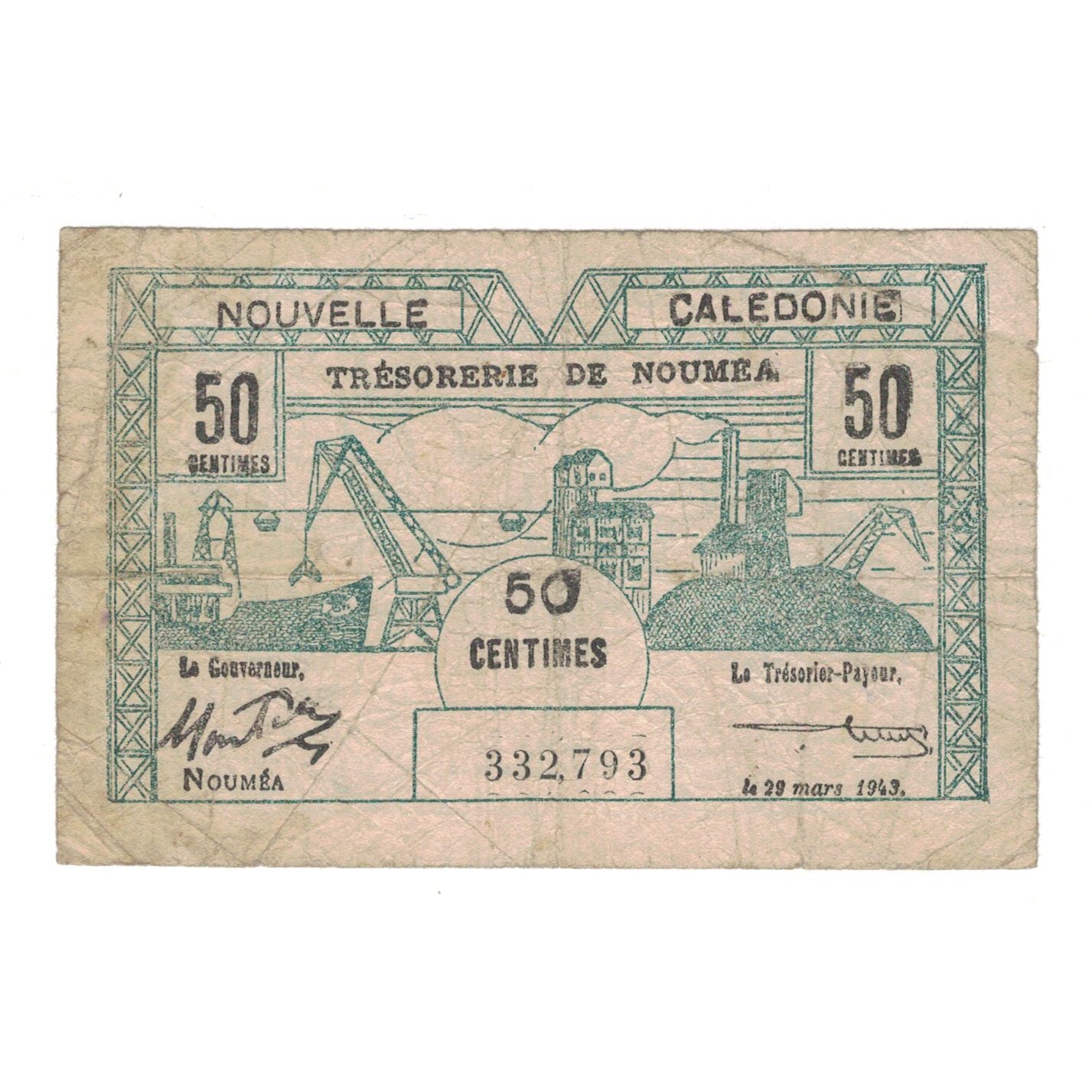Banknote, New Caledonia, 50 Centimes, 1943, 1943-03-29, KM:54, VF(20-25)