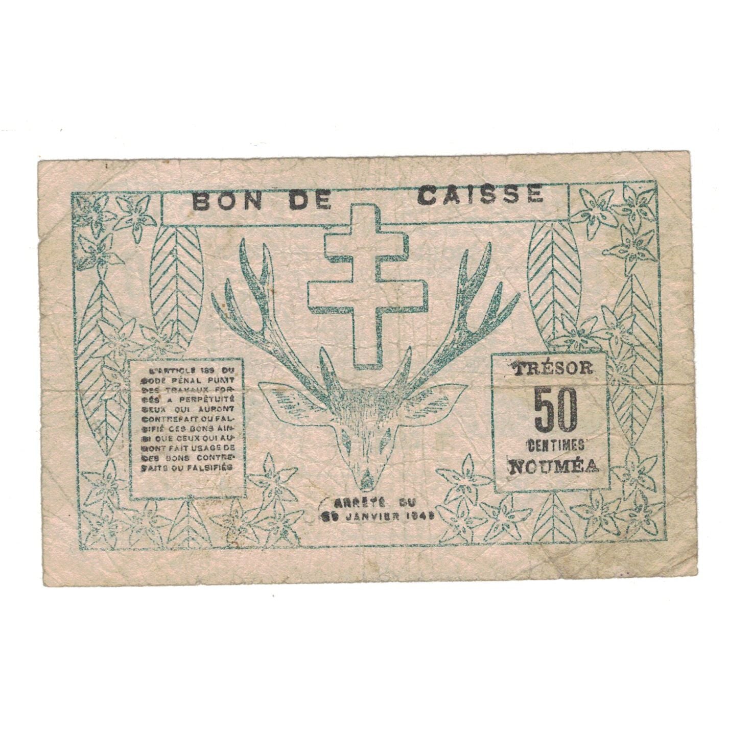 Banknote, New Caledonia, 50 Centimes, 1943, 1943-03-29, KM:54, VF(20-25)