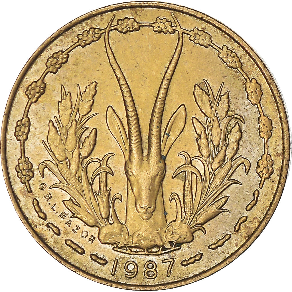Münze, West African States, 5 Francs, 1987