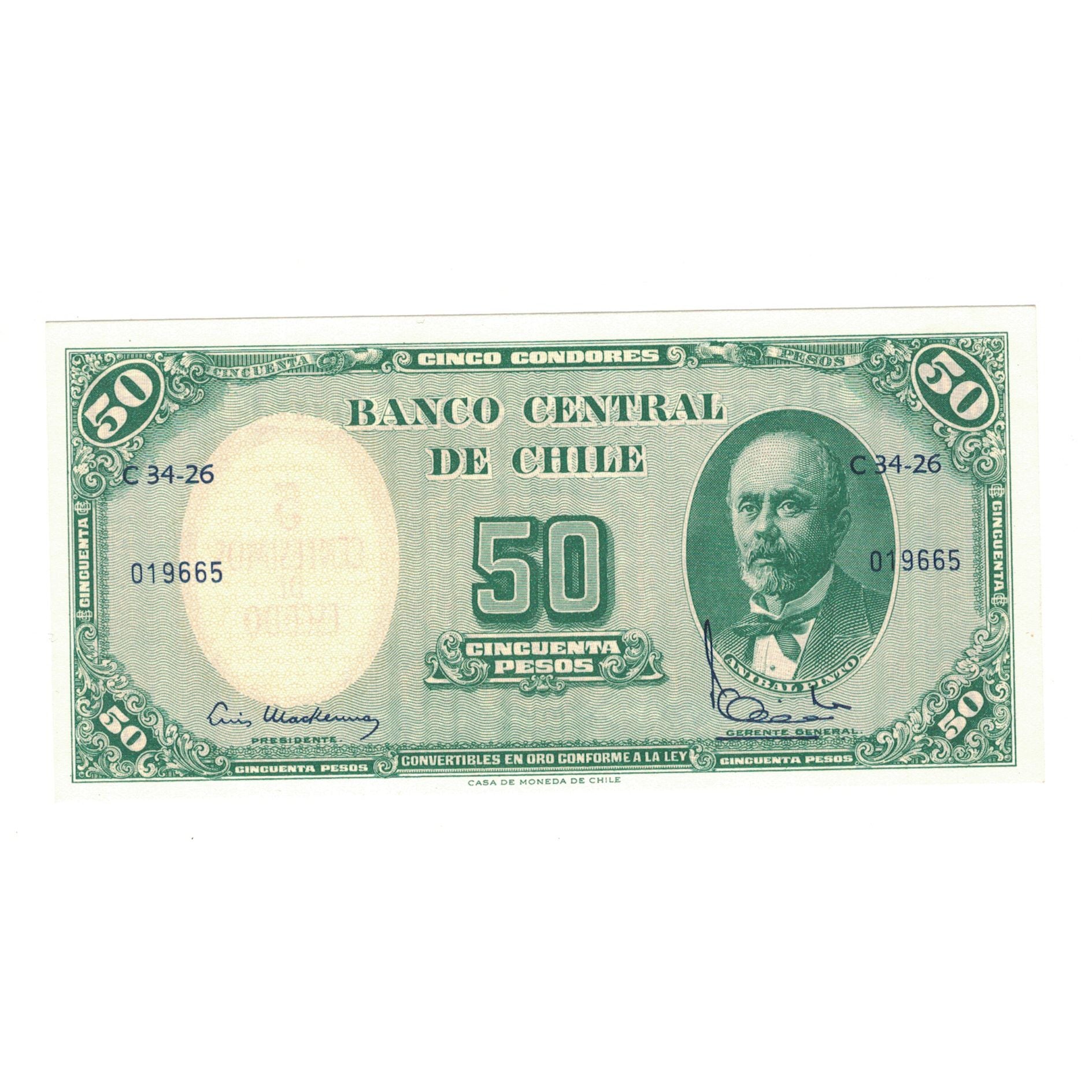 Banconote, Cile, 5 Centesimos on 50 Pesos, KM:126a, FDS