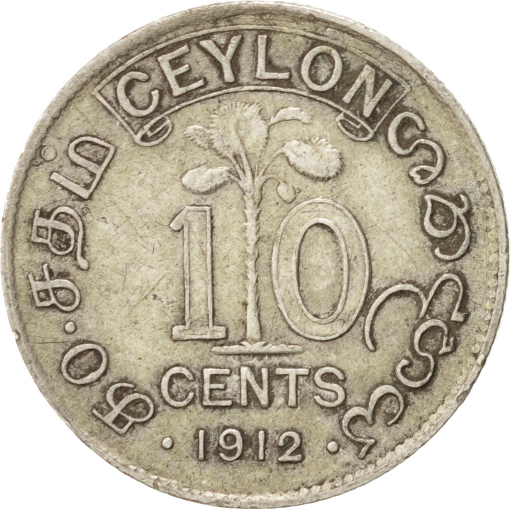 Sri Lanka, Ceylon, George V, 10 Cents, 1912, EF(40-45), Silver, KM:104