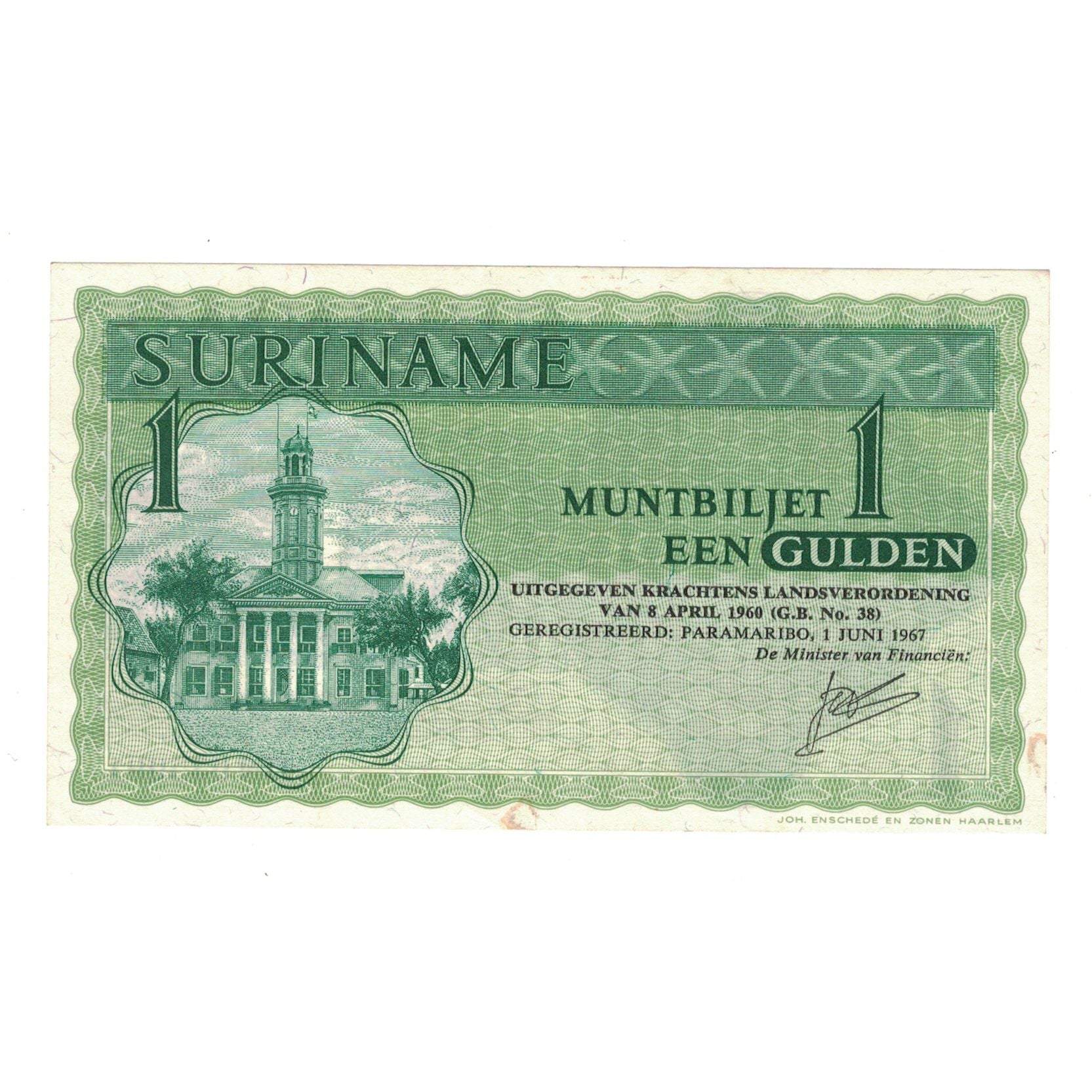 Banknot, Surinam, 1 Gulden, 1960, 1960-04-08, AU(50-53)