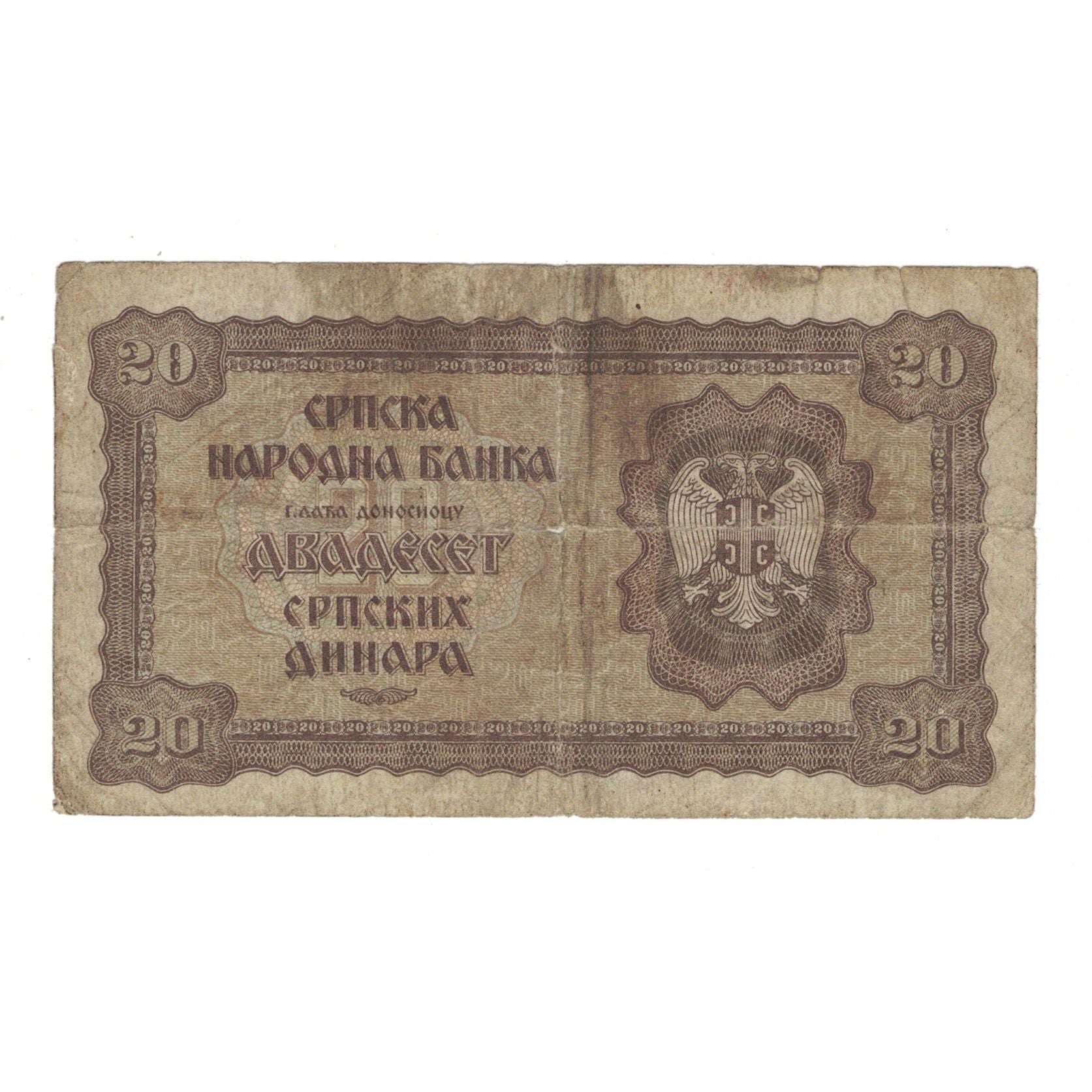 Banknote, Serbia, 20 Dinara, 1941, 1941-05-01, KM:25, VF(20-25)