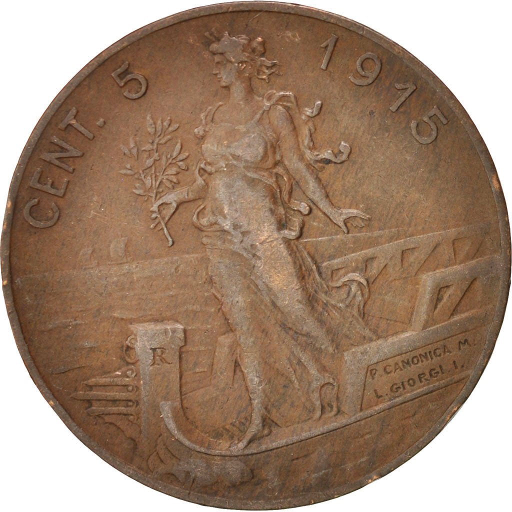 Italy, Vittorio Emanuele III, 5 Centesimi, 1915, Rome, EF(40-45), Bronze, KM:42