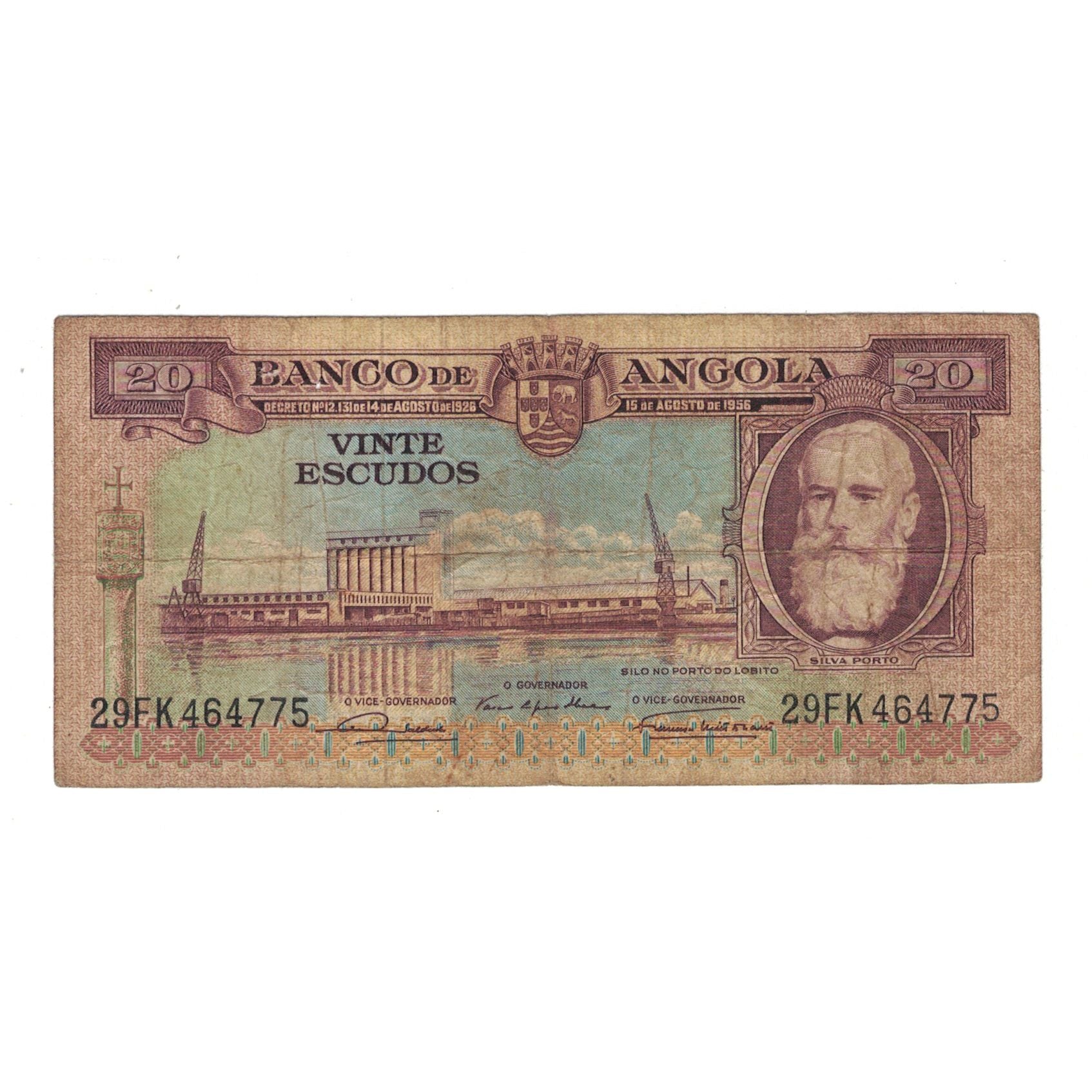 Banknote, Angola, 20 Escudos, 1956, 1956-08-15, KM:87, VG(8-10)