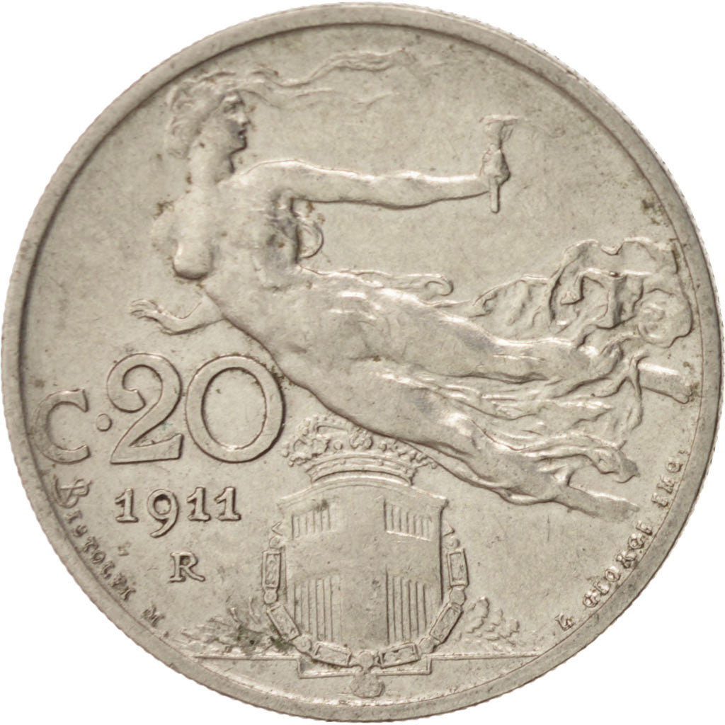 Italia, Vittorio Emanuele III, 20 Centesimi, 1911, Rome, BB, Nichel, KM:44