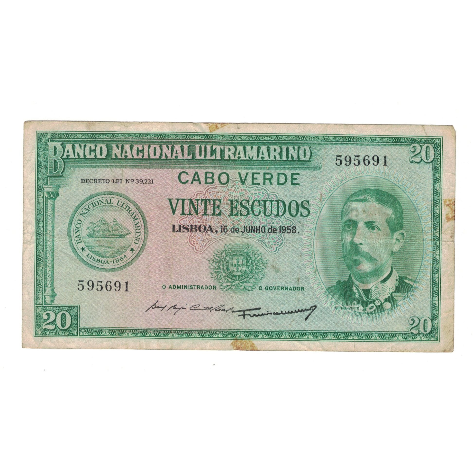Banknote, Cape Verde, 20 Escudos, 1958, 1958-06-16, KM:47a, VF(20-25)