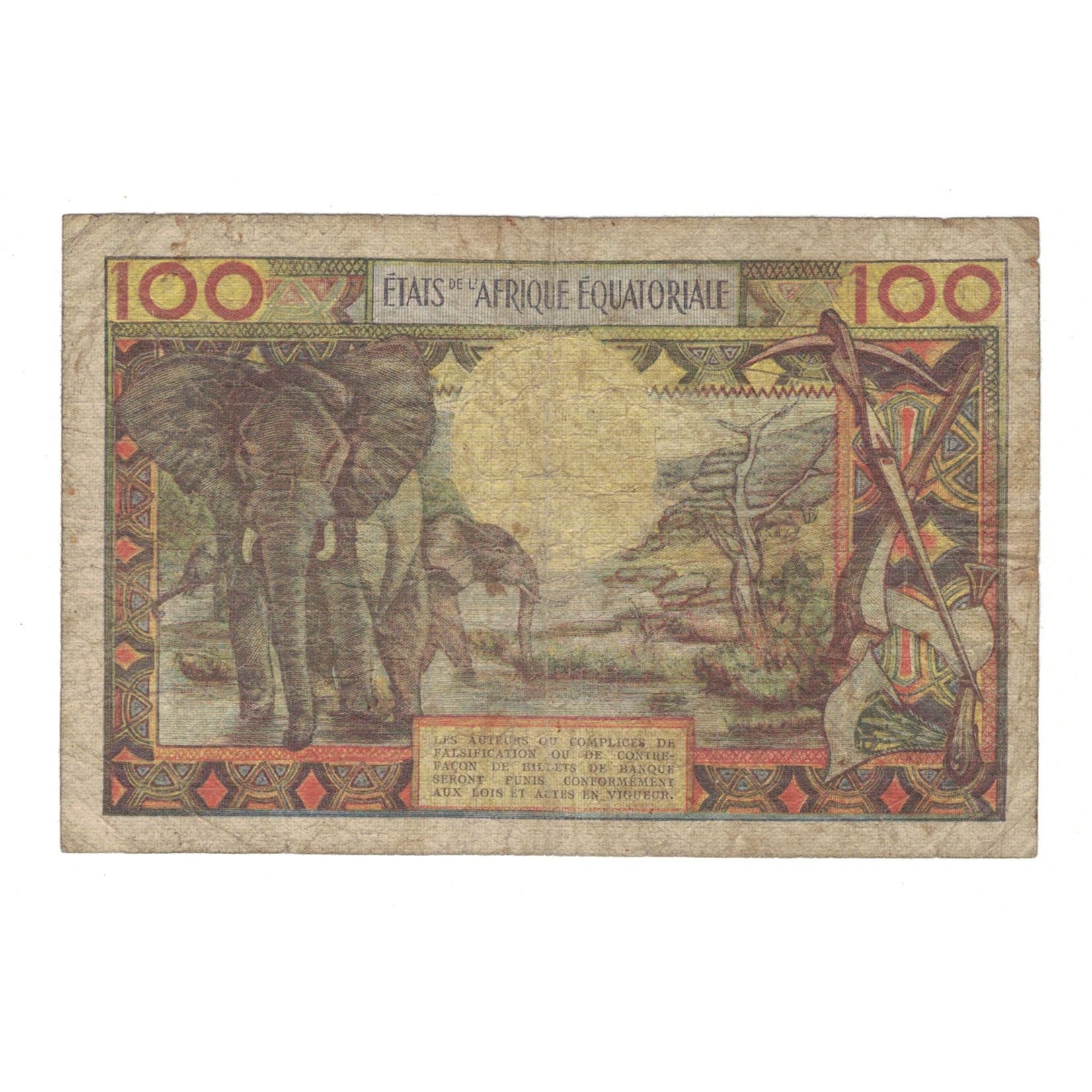Banconote, Stati dell’Africa equatoriale, 100 Francs, KM:3a, MB