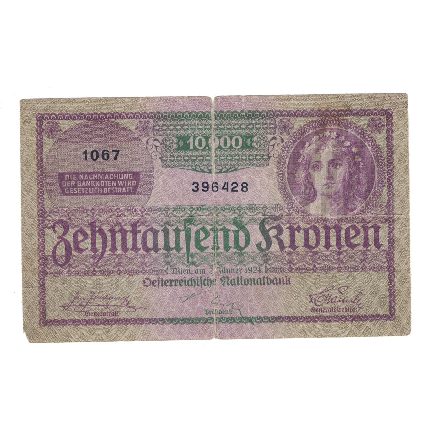 Banknote, Austria, 10,000 Kronen, 1924, 1924-01-02, KM:85, VF(20-25)