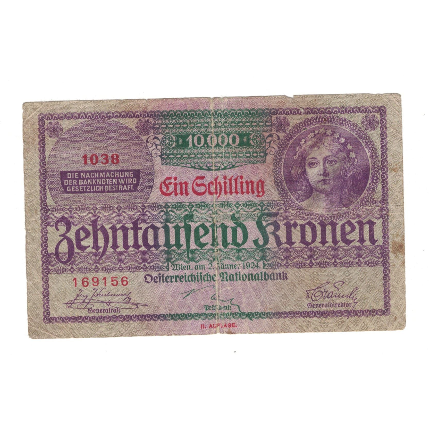 Banknote, Austria, 10,000 Kronen, 1924, 1924-01-02, KM:85, VF(20-25)