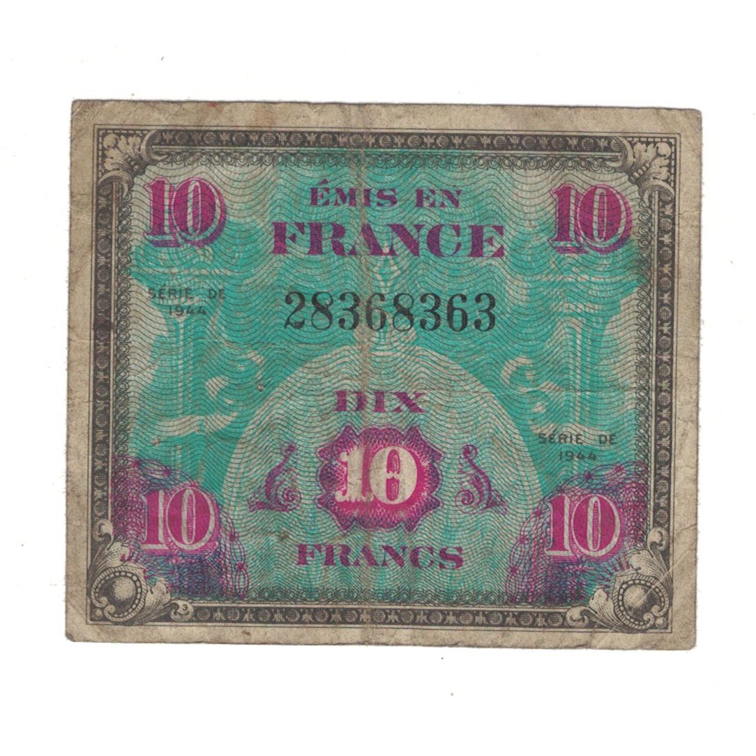 France, 10 Francs, Flag/France, 1944, 28368363, VG(8-10), Fayette:VF18.1