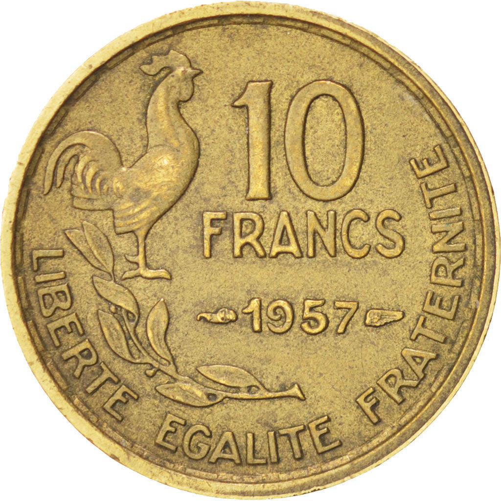 FRANCE, Guiraud, 10 Francs, 1957, Paris, EF(40-45), Aluminum-Bronze, KM:915.1