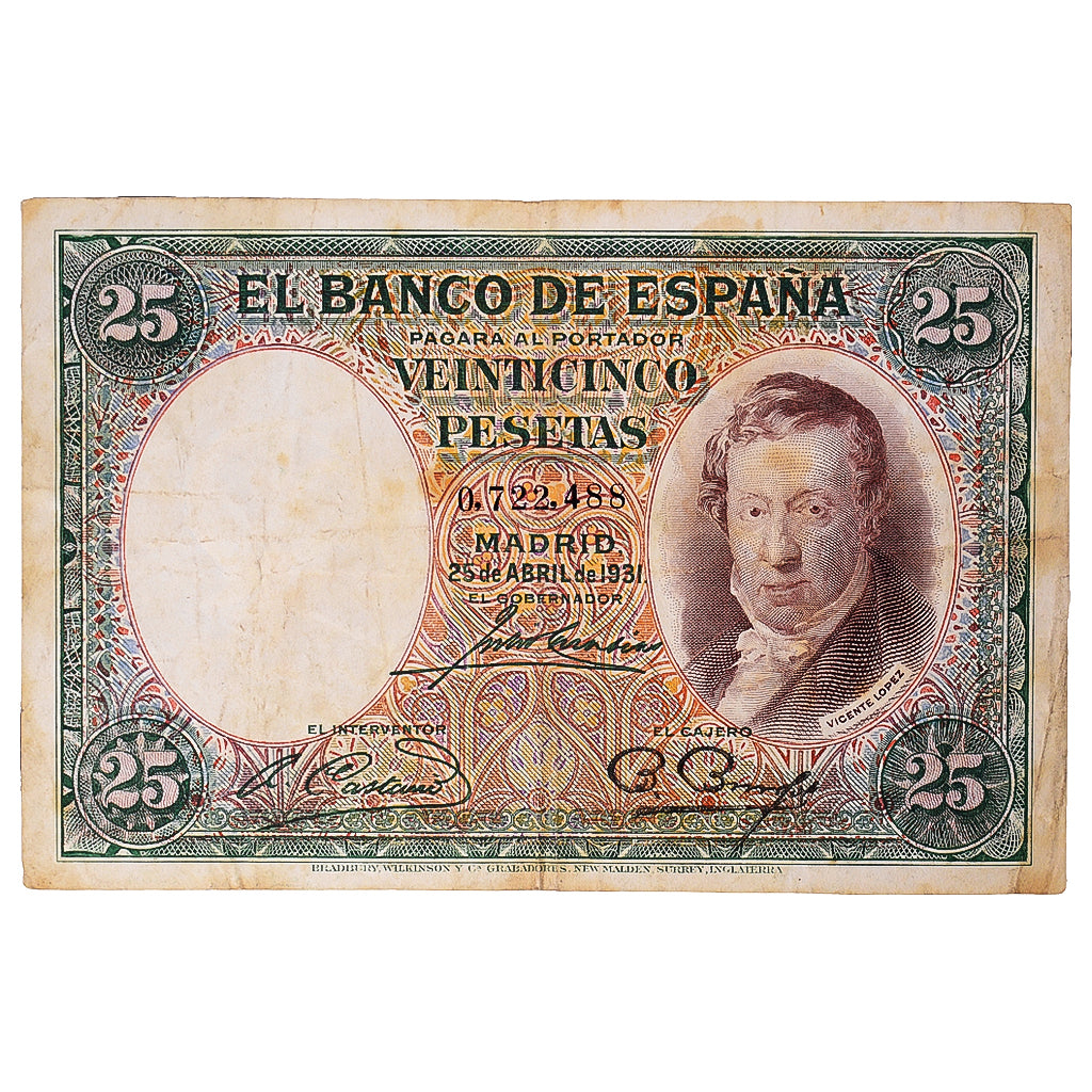 Banknote, Spain, 25 Pesetas, 1931, 1931-04-25, KM:81, VF(20-25)
