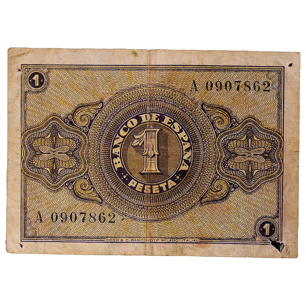 Banknote, Spain, 1 Peseta, 1937, 1937-10-12, KM:104a, VF(20-25)