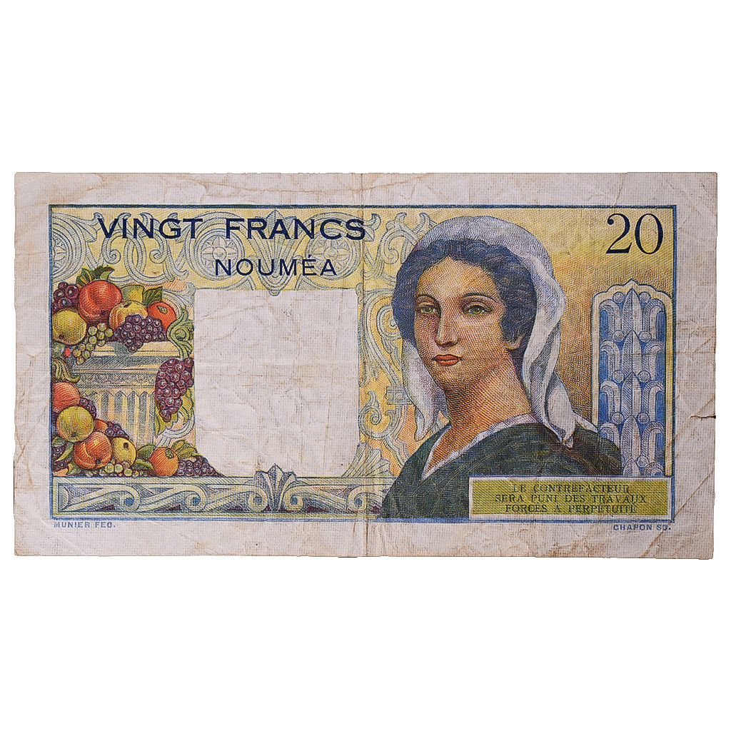 Banknote, New Caledonia, 20 Francs, KM:50c, VF(20-25)