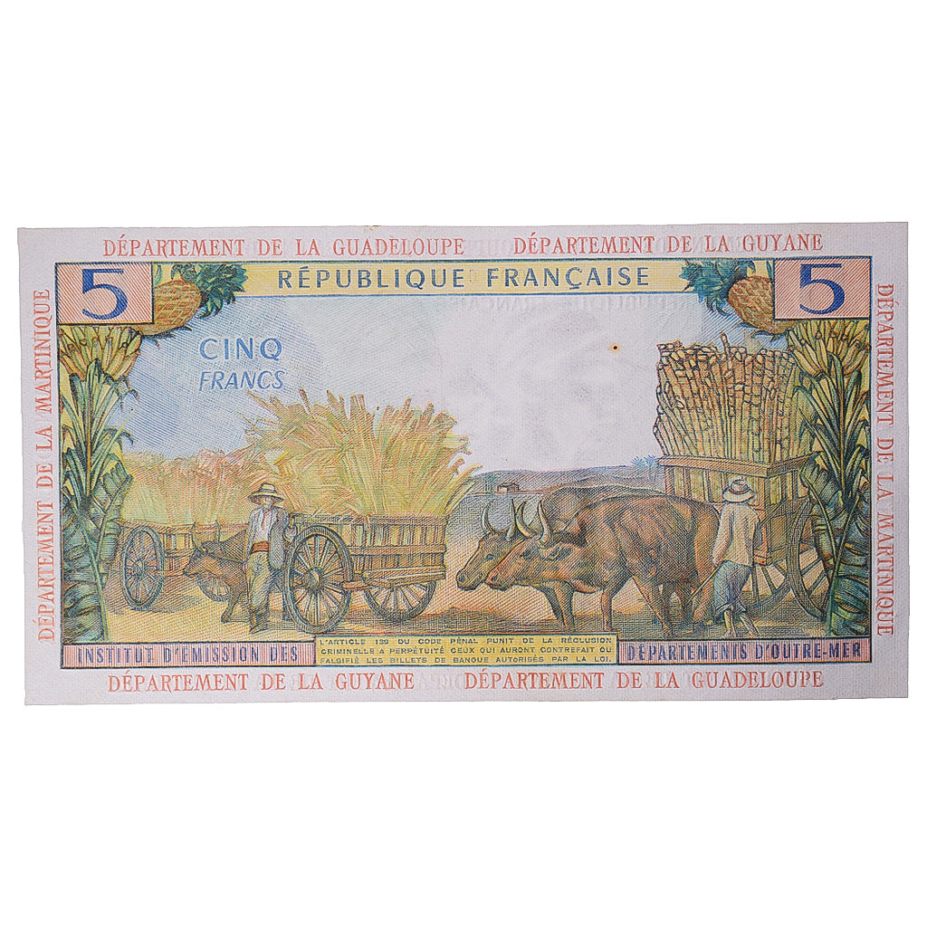 Banknote, French Antilles, 5 Francs, 1964, KM:7a, AU(55-58)