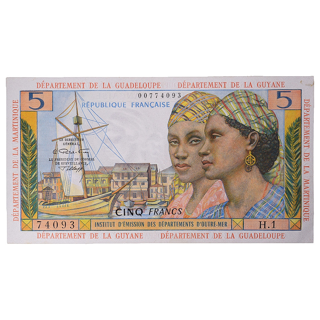 Banknote, French Antilles, 5 Francs, 1964, KM:7a, AU(55-58)