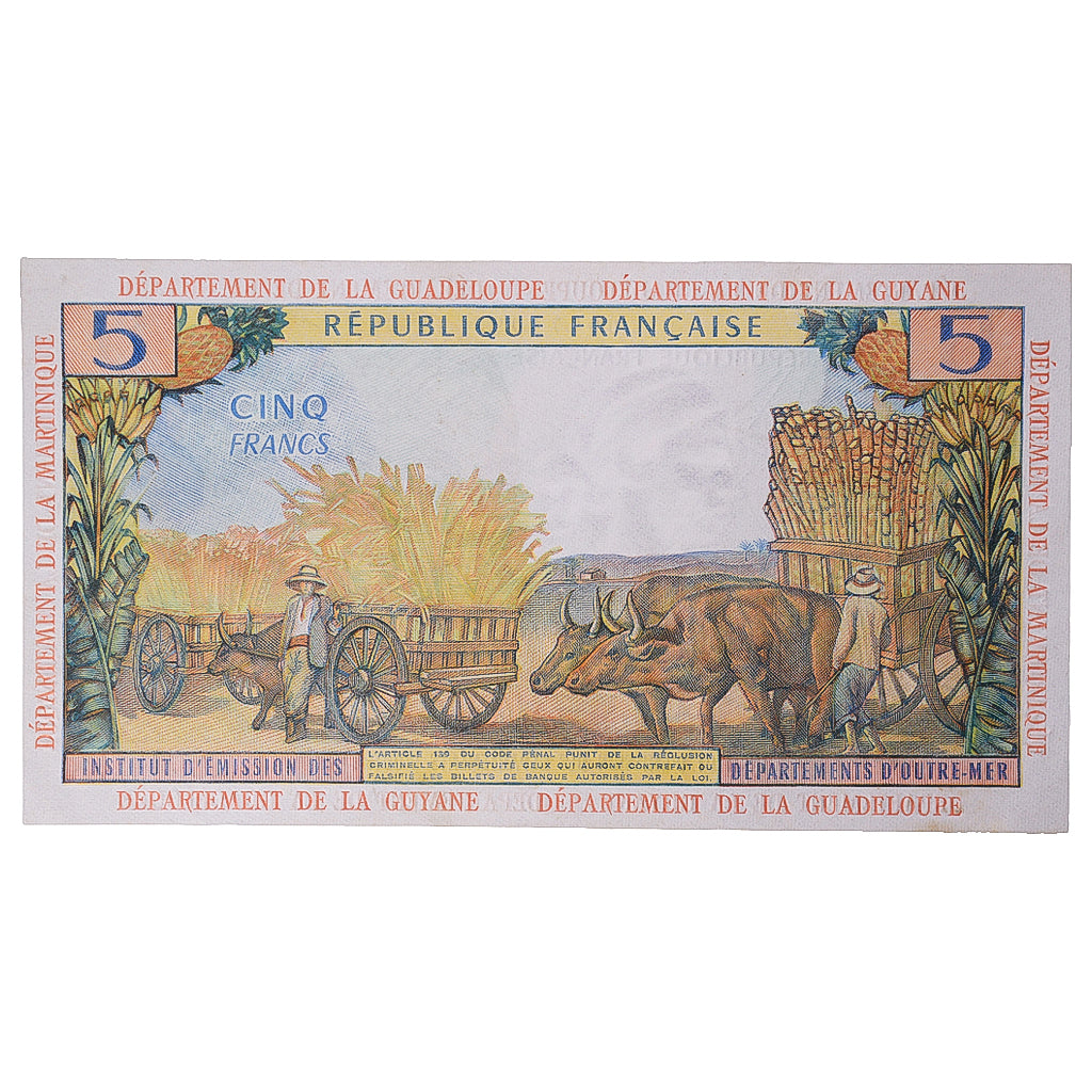 Banknote, French Antilles, 5 Francs, 1964, KM:7a, AU(55-58)