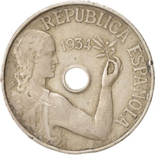 Spain, 25 Centimos, 1934, EF(40-45), Copper-nickel, KM:751